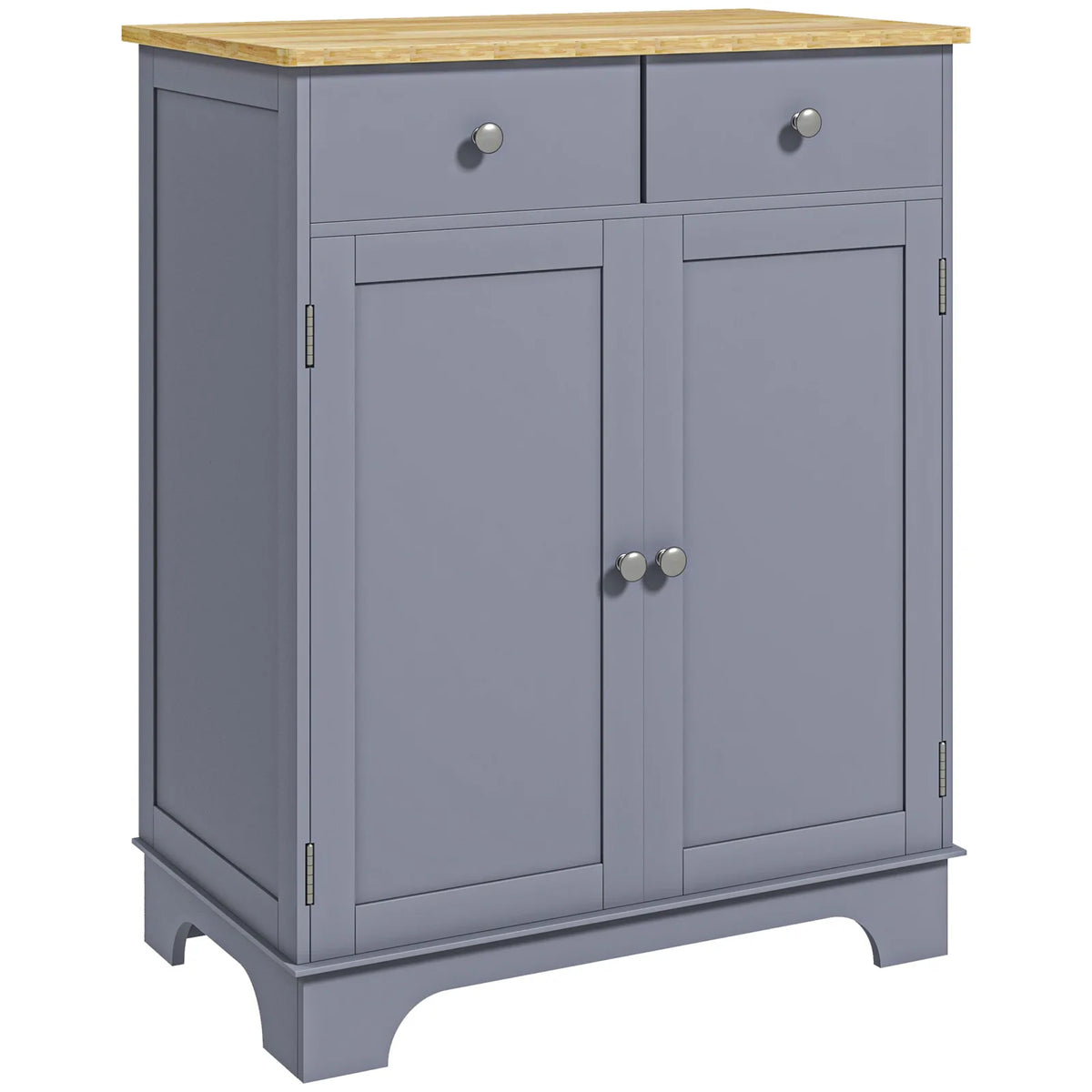 HOMCOM Kitchen Sideboard with Solid Wood Top, Adjustable Shelf & Drawers – Floor Storage Cabinet, Grey