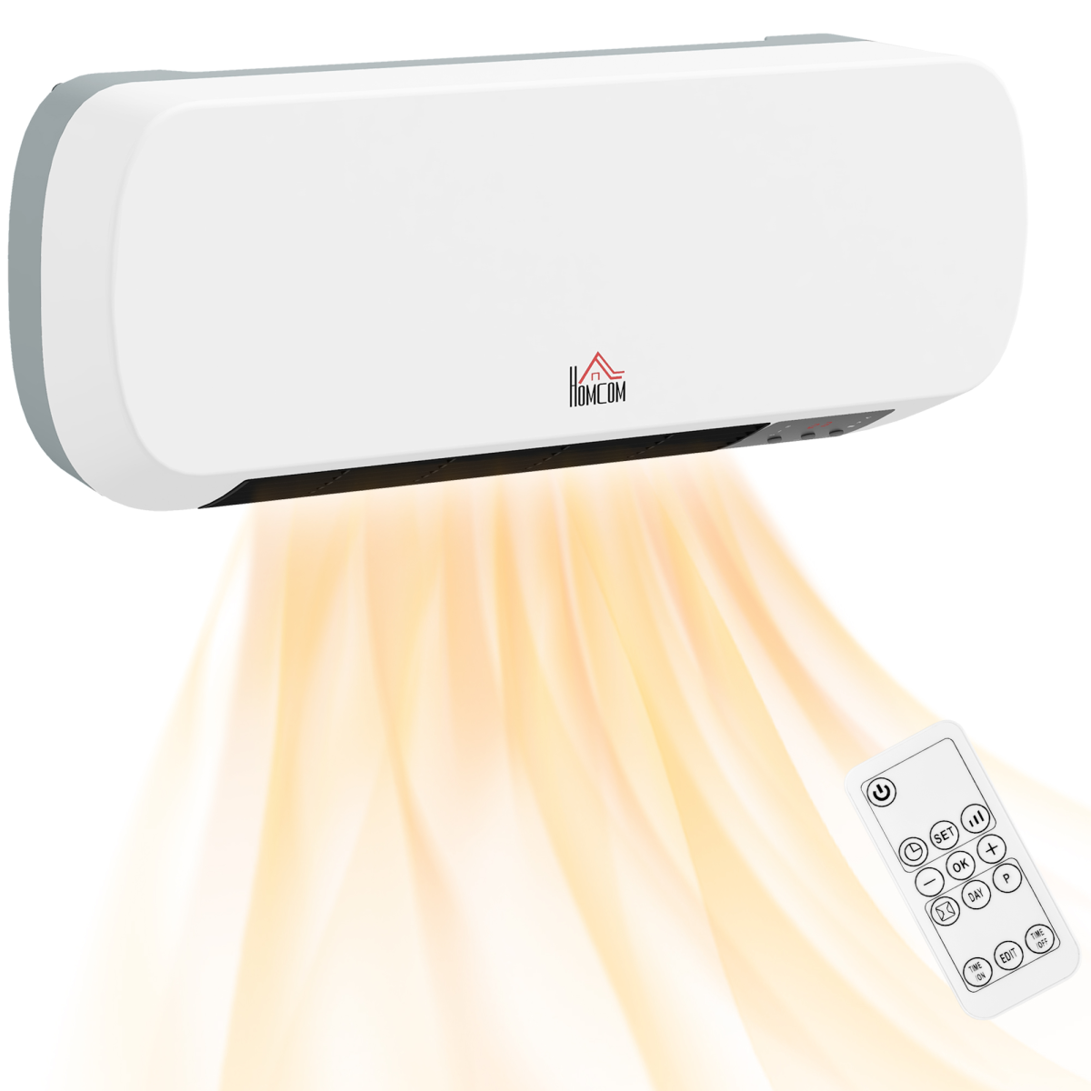 HOMCOM Wall Mounted Electric Heater, 2000W PTC Ceramic with Remote & 12-Hour Timer – White