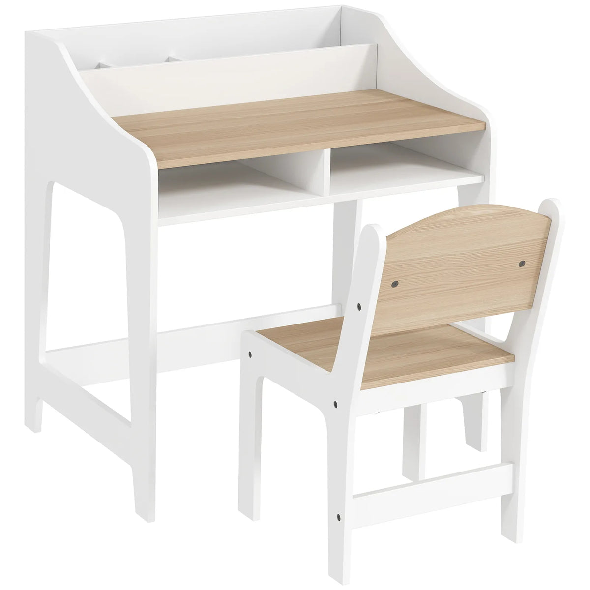 AIYAPLAY Kids Desk and Chair Set with Storage Shelves – Children's Study Table for Ages 3-8, Natural