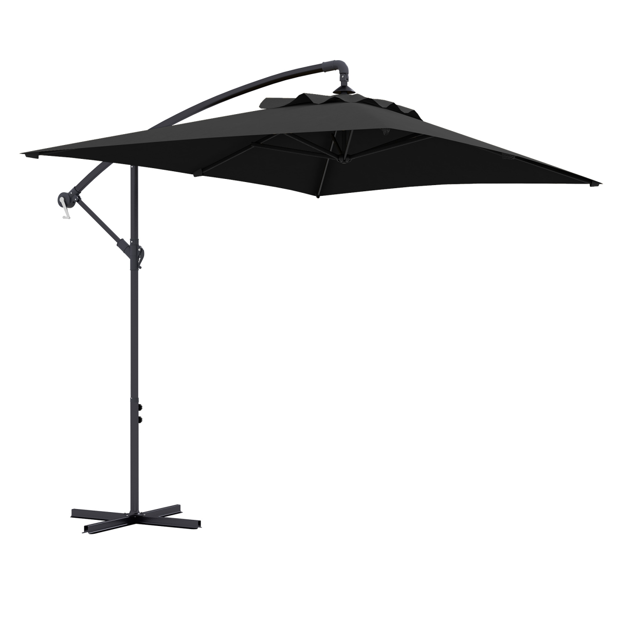 Outsunny 3m Cantilever Parasol with Crank Handle, Cross Base and 6 Ribs – Off-Centre Garden Umbrella, Black
