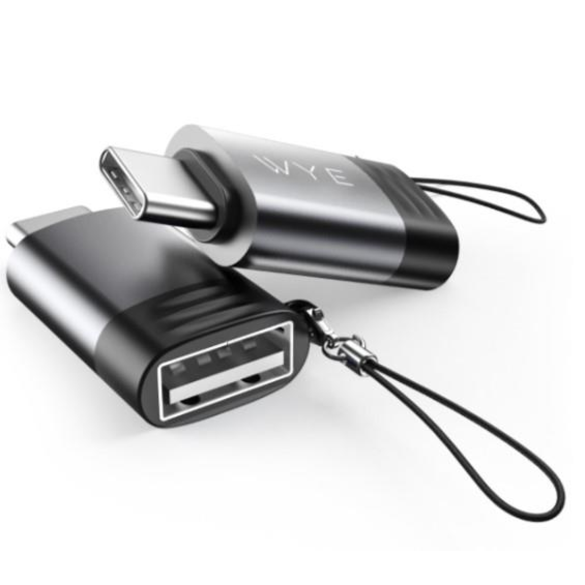 WYEFLOW USB-A to USB-C OTG Adaptor with Anti-Loss Lanyard – Data Transfer, Plug and Play, Silver
