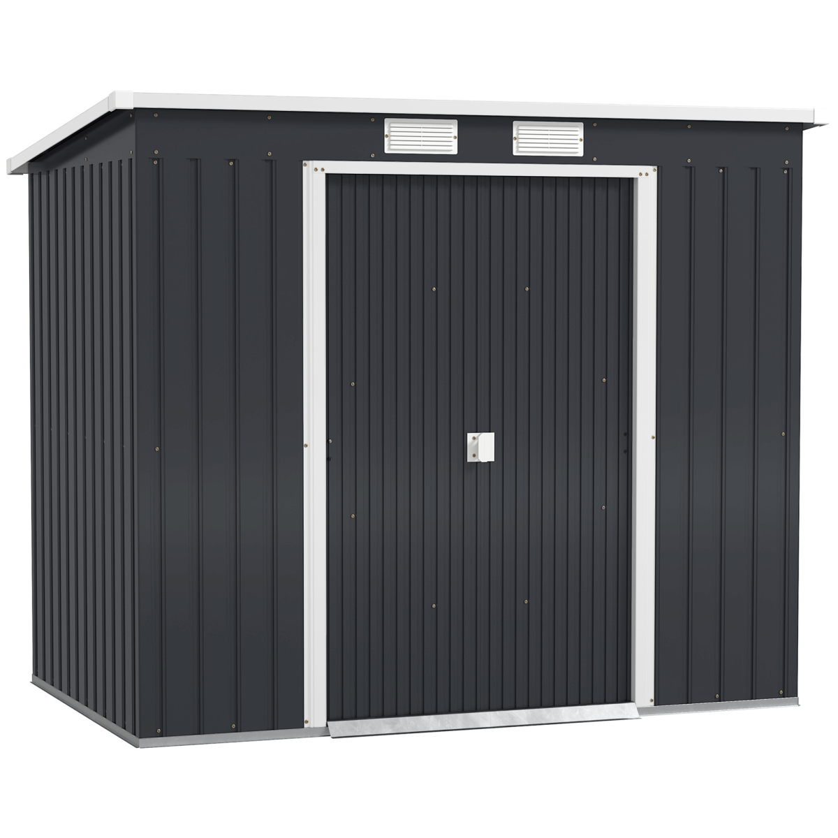 Outsunny 7x4ft Metal Garden Storage Shed with Sliding Double Door – Galvanised Steel Tool Shed, Dark Grey