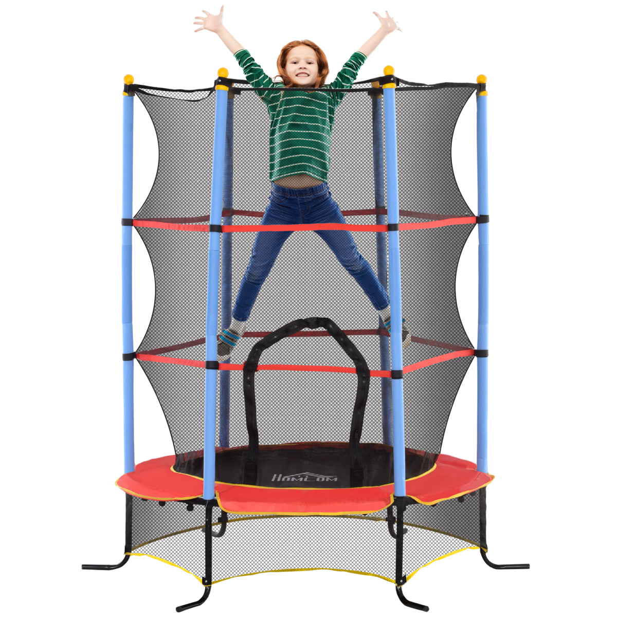 HOMCOM Kids Trampoline with Enclosure Net and Zipped Door – Bungee Design, Indoor Outdoor, Ages 3-10