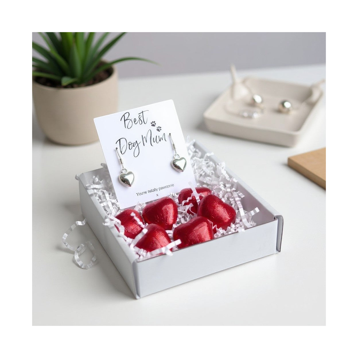 Aye Do Gifts Best Dog Mum Mini Gift Hamper with Silver Heart Earrings on Message Card