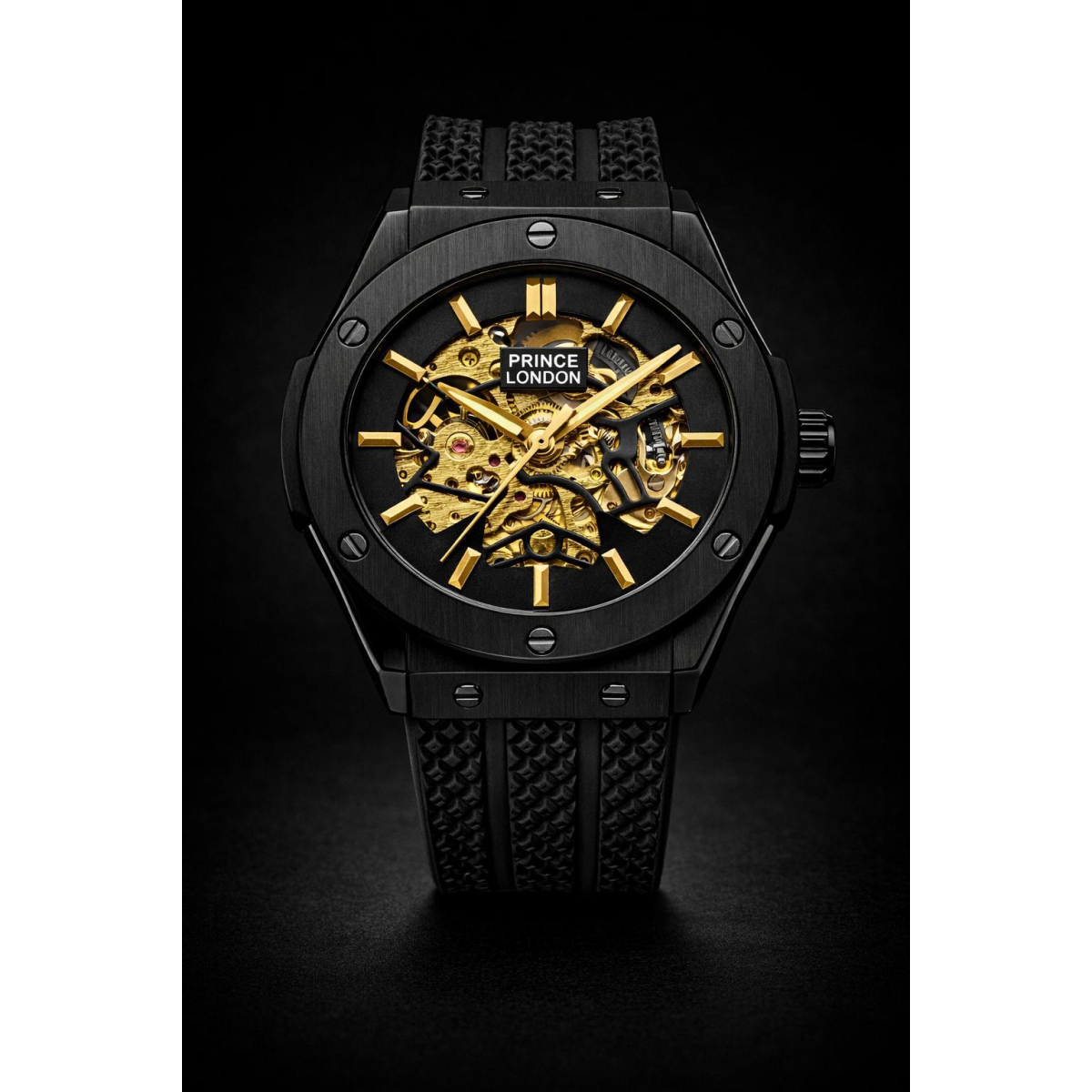 NY London Mens Automatic Mechanical Watch – Black Dial, Black Rubber Strap