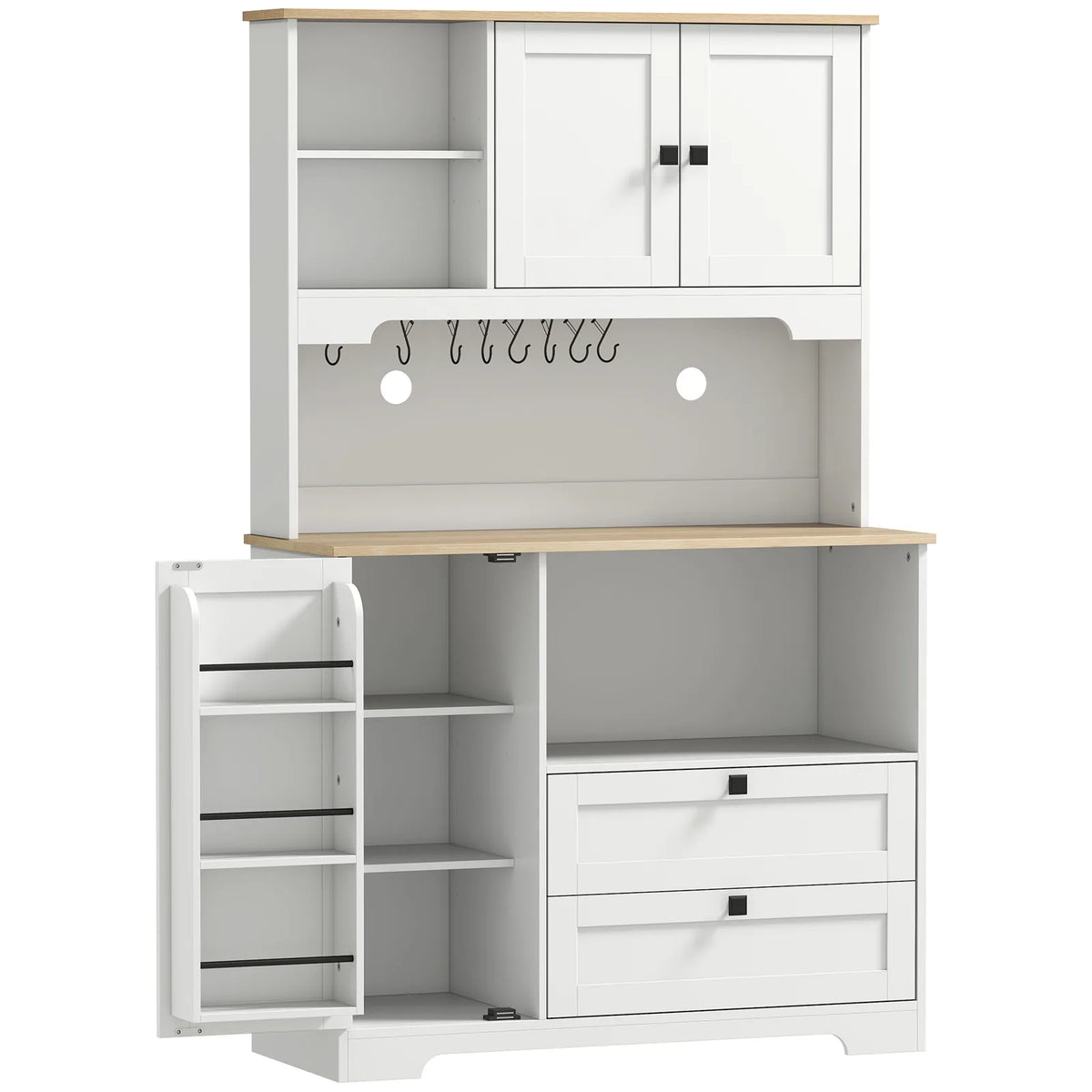 HOMCOM Freestanding Kitchen Cupboard with 2 Cabinets, 2 Drawers and Adjustable Shelves – Coffee Station, White