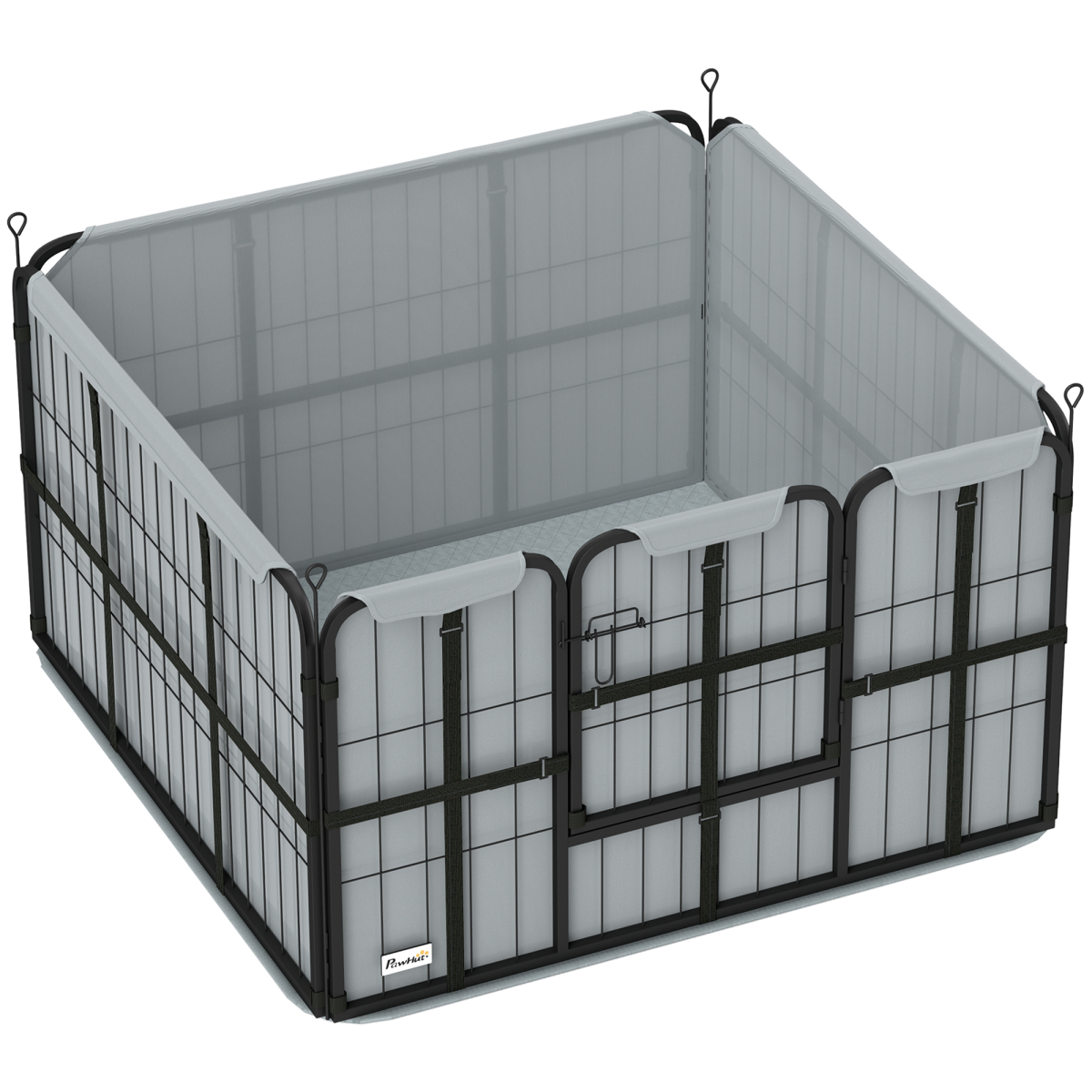 PawHut Dog Whelping Box with Washable Pee Pad, Windproof Oxford Cloth & Door – Convertible Puppy Playpen, Black