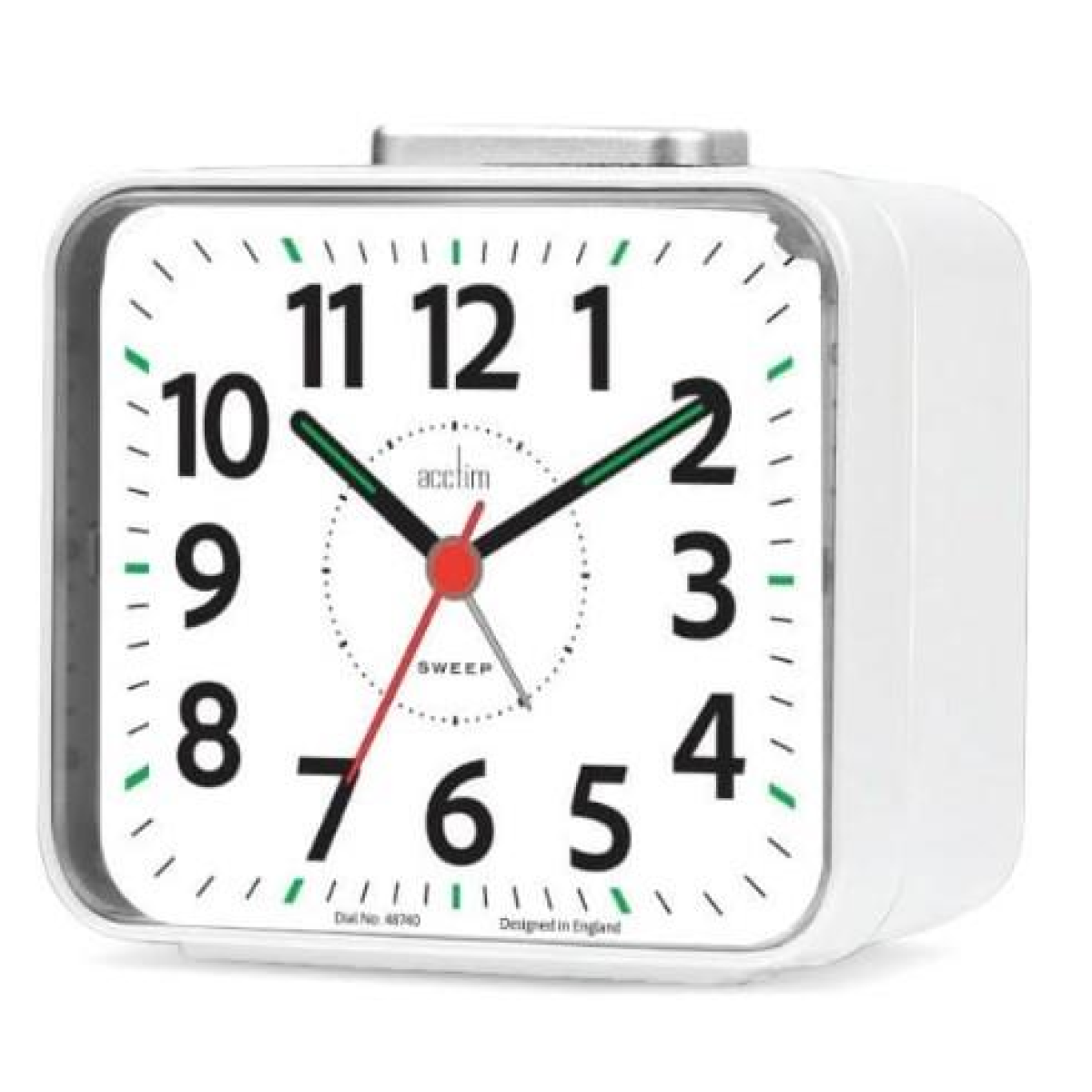 Acctim Parker Non-Ticking Sweep Bedside Alarm Clock with Crescendo Alarm, Snooze & Light, White