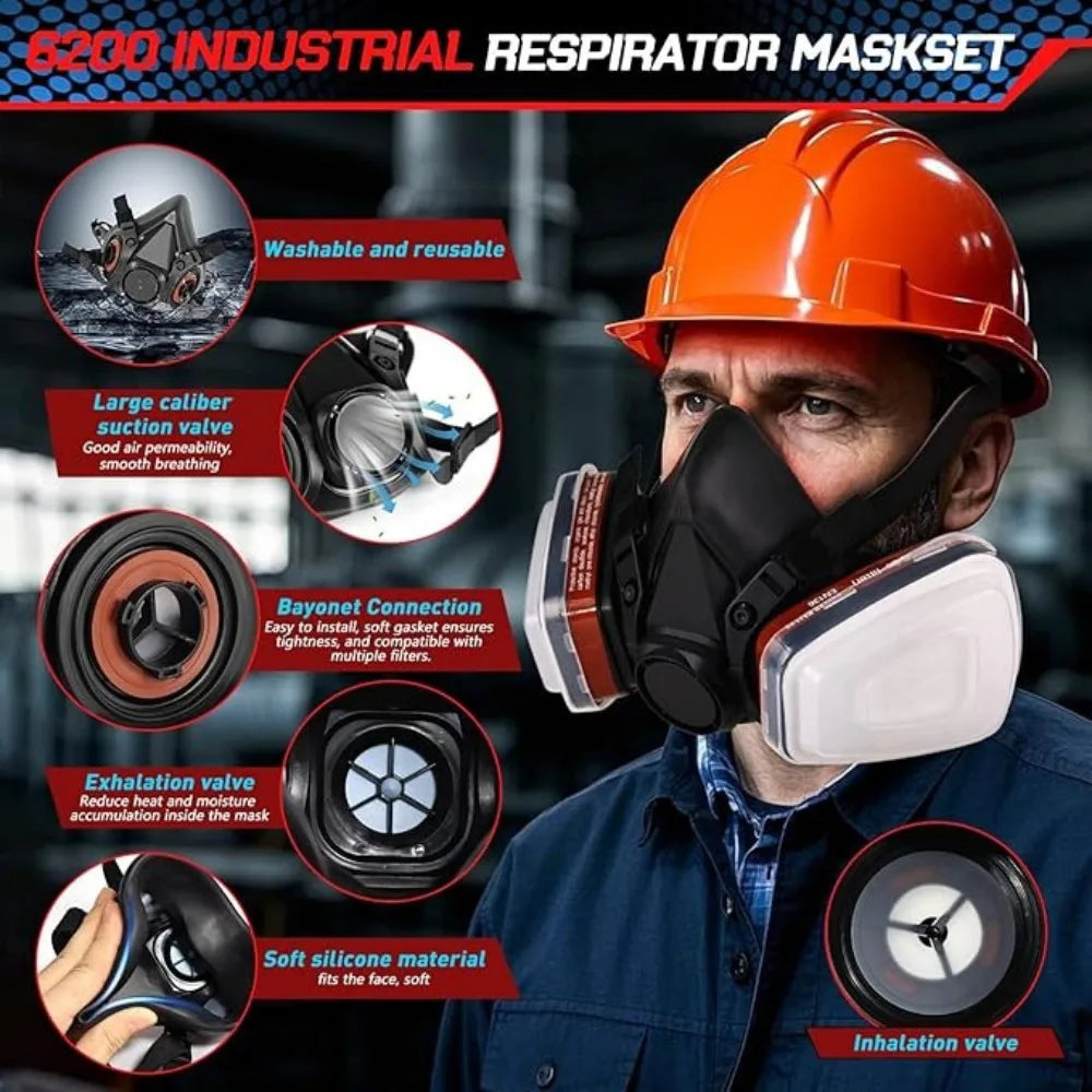 Half Face Respirator Mask with Replaceable Filter – Dust, Gas and Paint Mask for DIY and Decorating