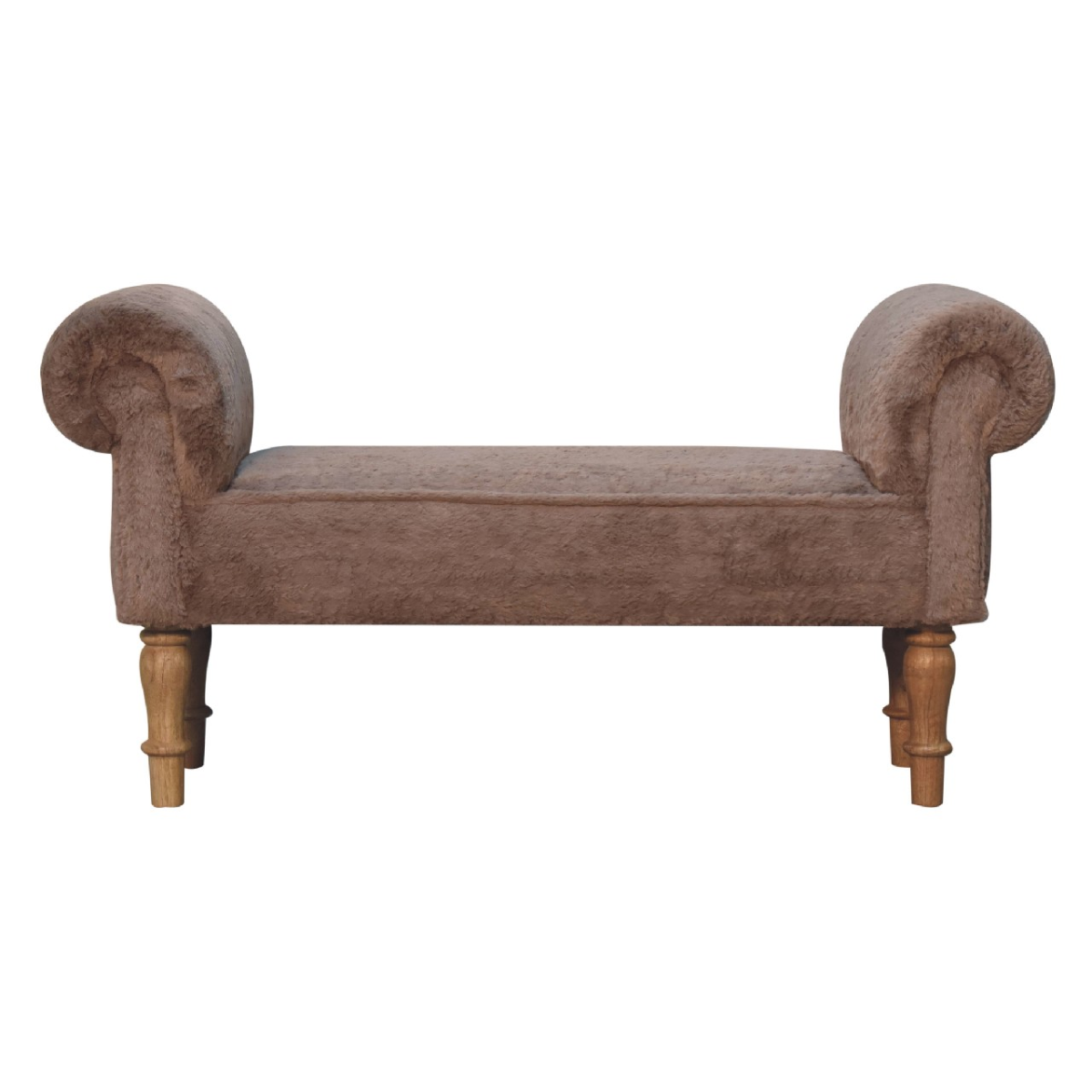 Artisan Furniture Mocha Faux Fur Upholstered Bedroom Bench – Solid Mango Wood Turned Legs, Brown