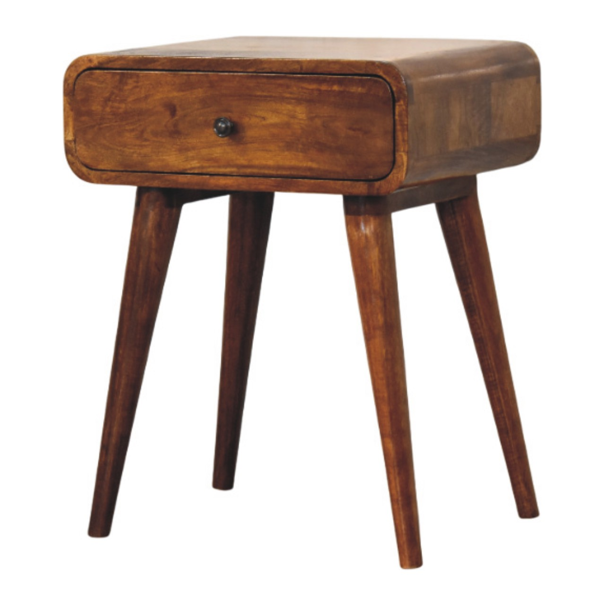 Artisan Furniture Solid Wood Avora Nightstand with 1 Drawer – Mid-Century Bedside Table, Chestnut Brown