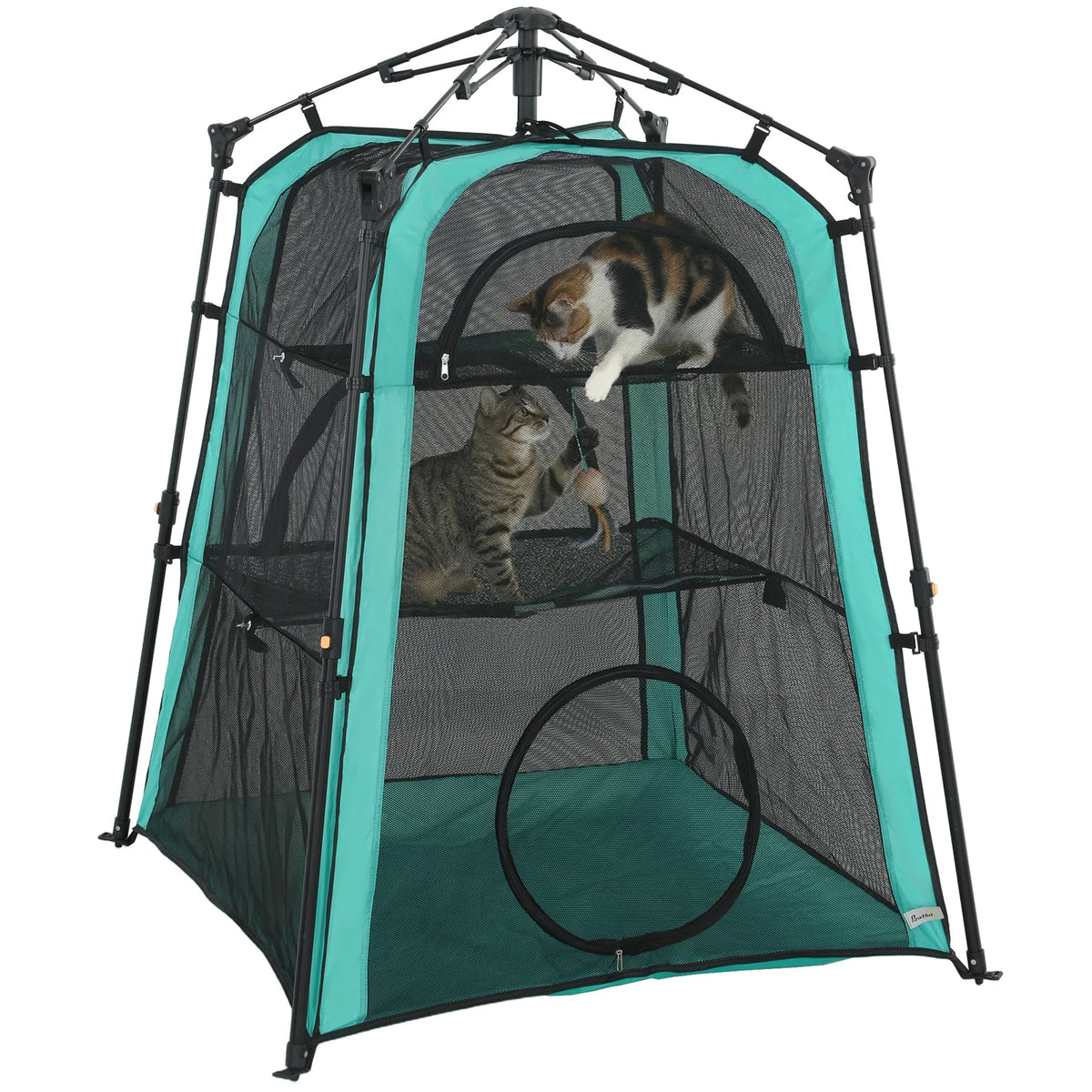 PawHut 3-Tier Portable Cat Tent with Multiple Doors, Carry Bag and Breathable Mesh – Indoor and Outdoor Cat House