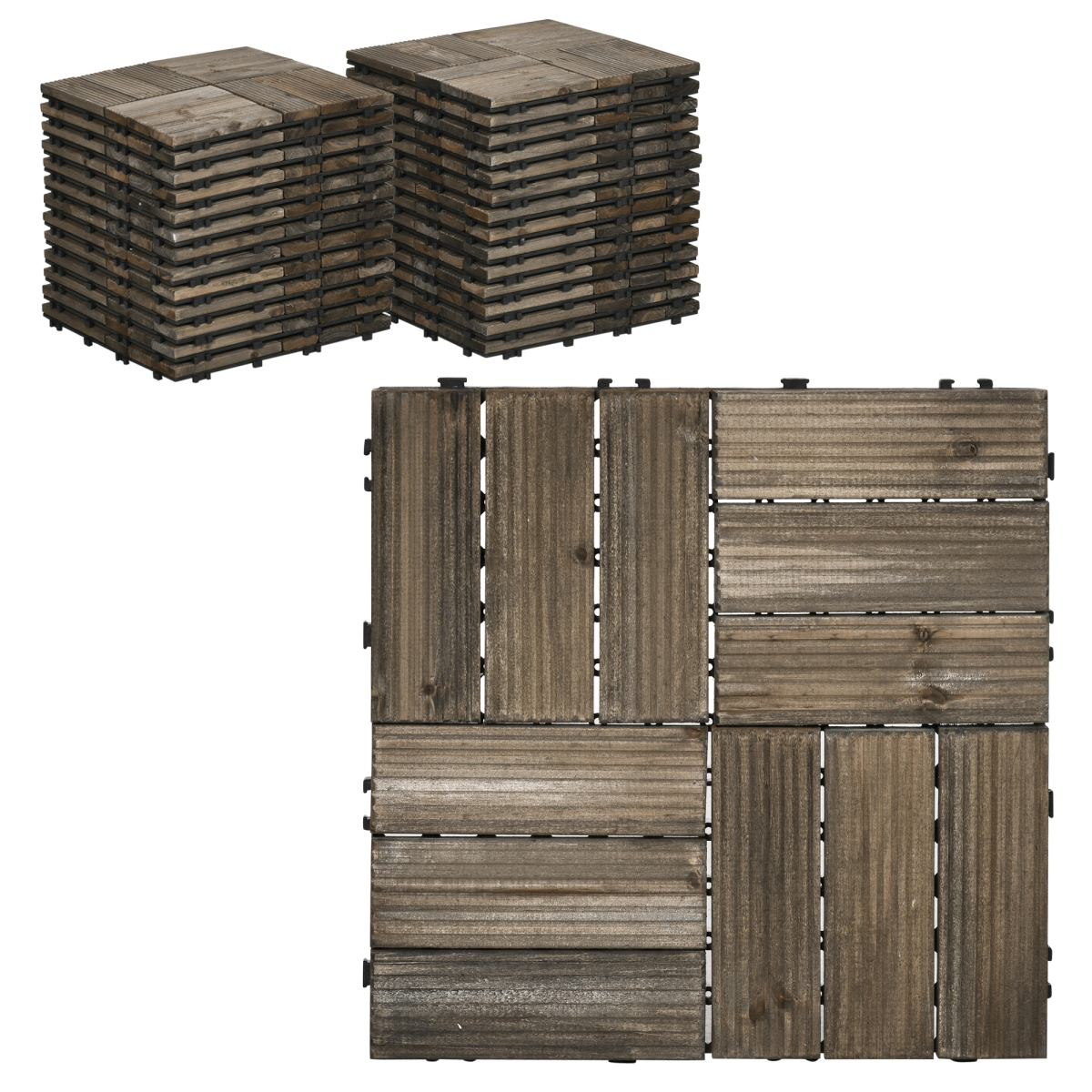 Outsunny 27-Pack Interlocking Decking Tiles, 30 x 30cm – Outdoor Garden Flooring, Grey