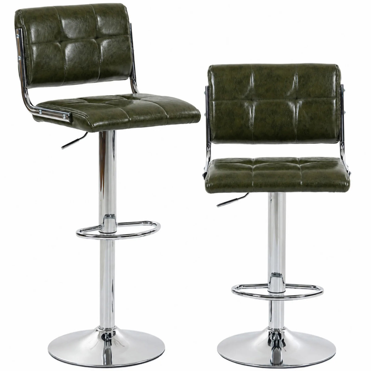 HOMCOM Set of 2 Swivel Bar Stools, Adjustable Height PU Leather – Kitchen Breakfast Bar Seating, Green
