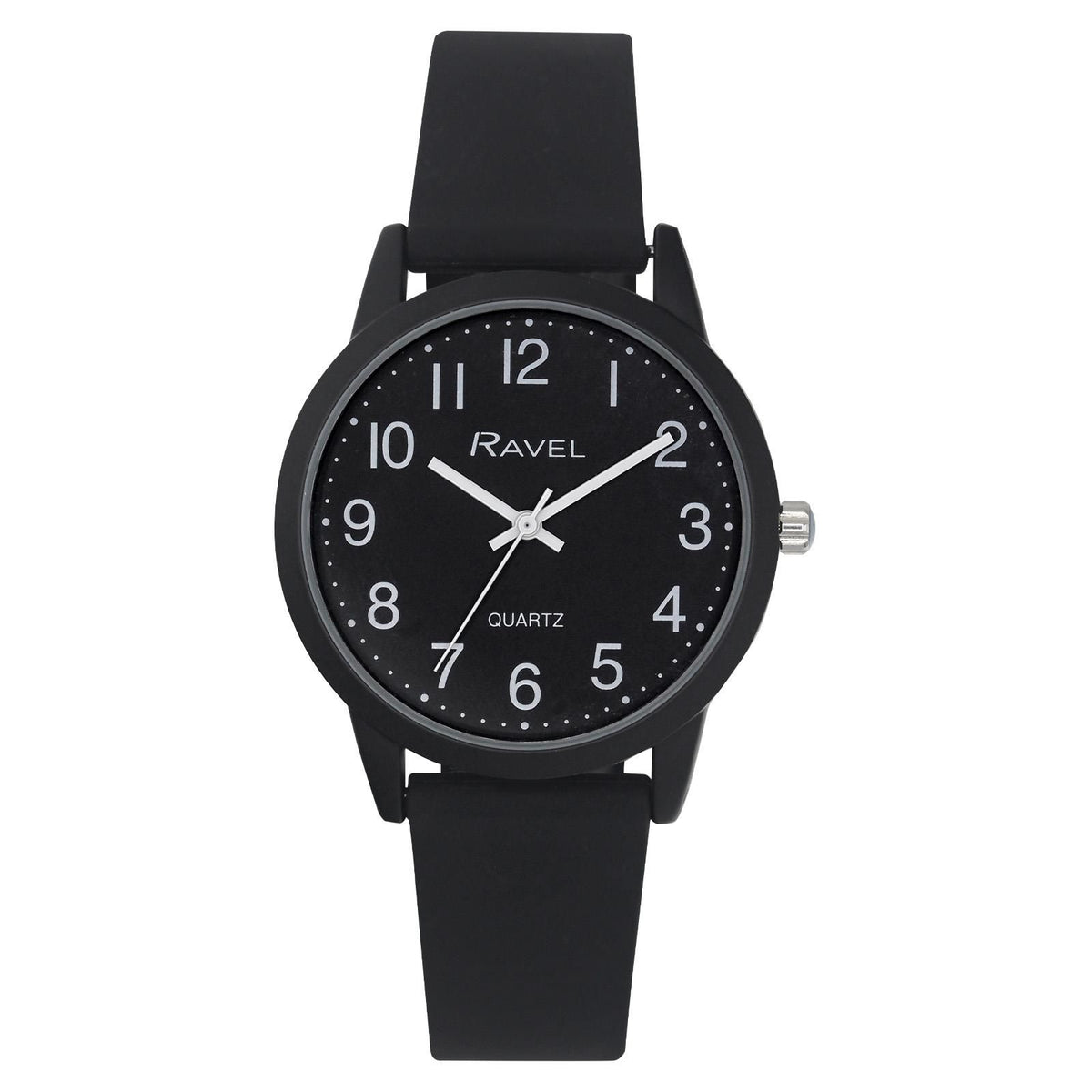 Ravel Men's Sports Watch – Black Dial, 37mm Satin Black Case, Silicone Strap