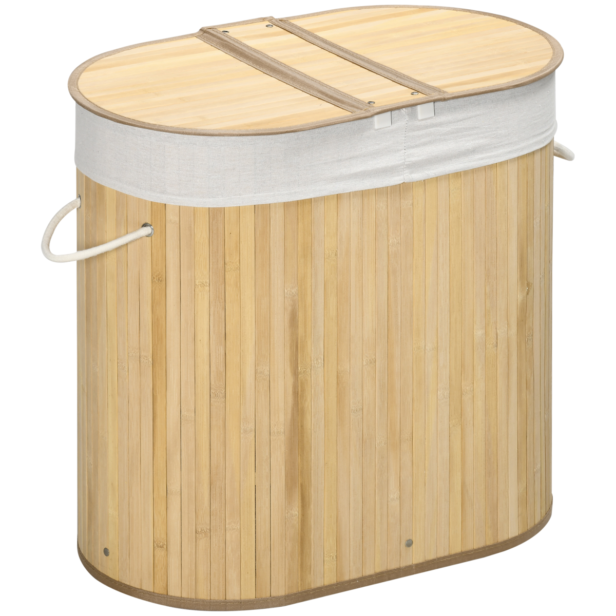 HOMCOM 100L Bamboo Laundry Basket with 2 Compartments, Lid and Removable Lining – Natural Washing Hamper