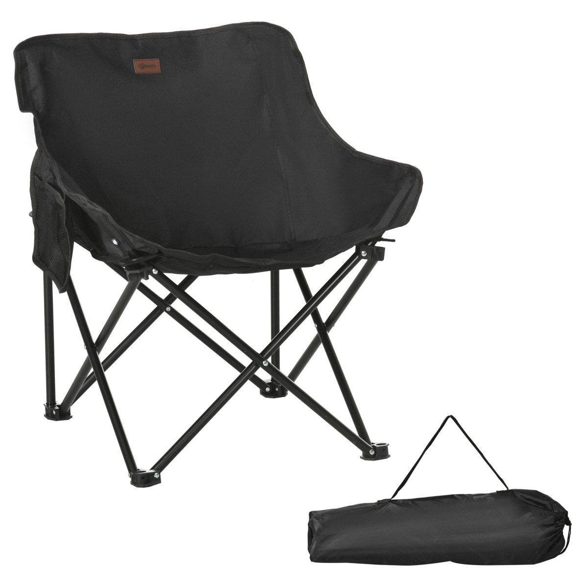 Outsunny Folding Camping Chair with Carry Bag & Side Mesh Pocket – Portable Outdoor Seat, 110kg Capacity, Black
