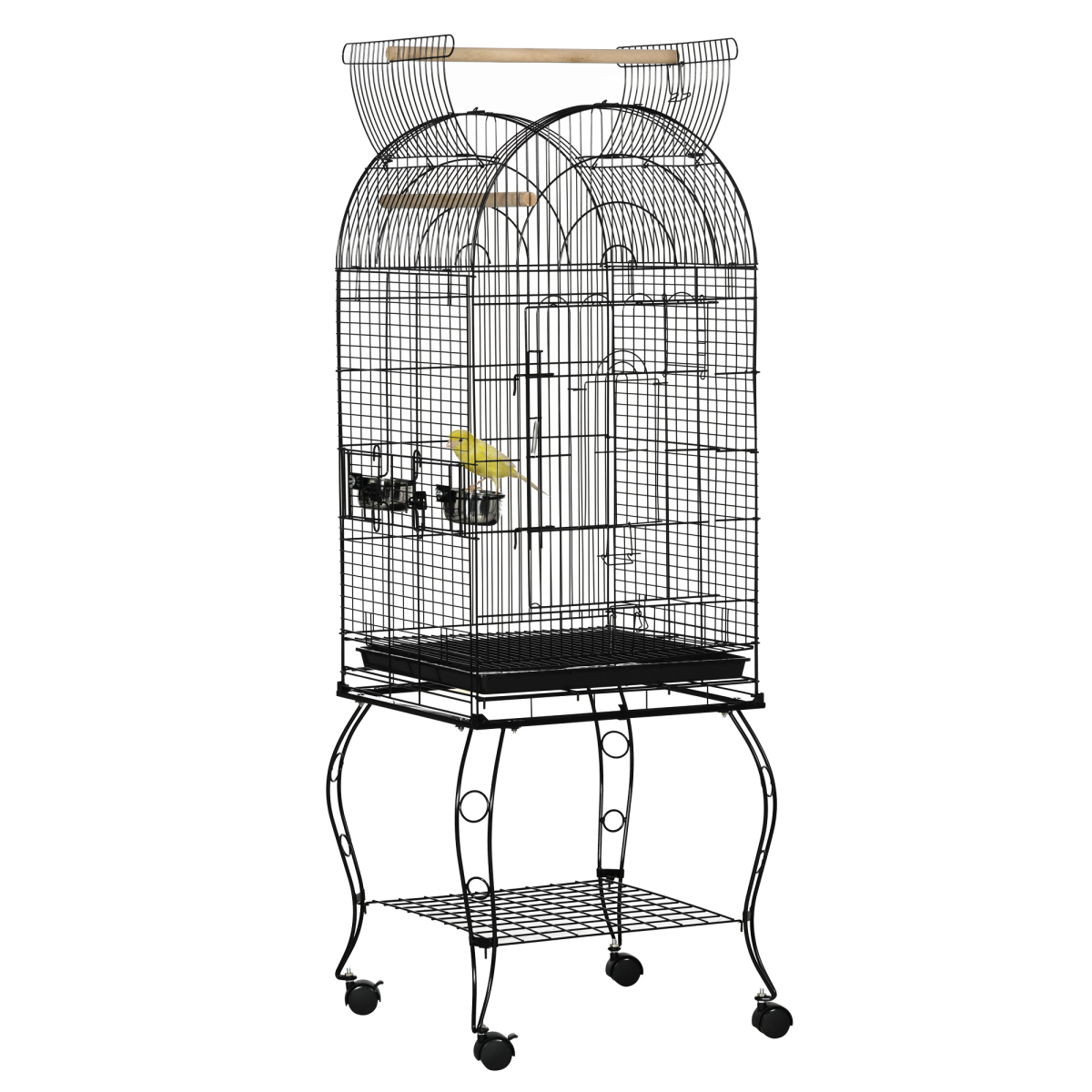 PawHut Large Bird Cage with Stand, Perch and Feeding Bowl – Metal Aviary for Parrots, Macaws and Cockatiels, Black