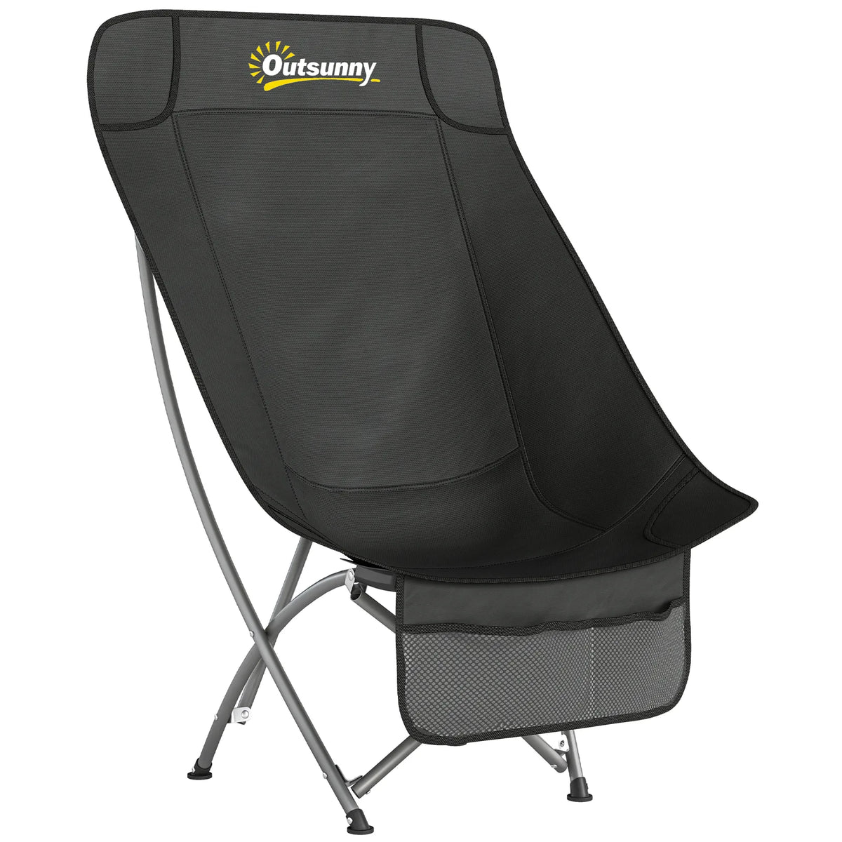Outsunny Folding Moon Chair with Side Pocket & Carry Bag – Heavy Duty 120kg Camping Chair for Adults, Black