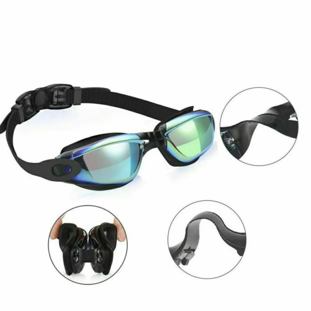 Anti-Fog Swimming Goggles with UV-Protective Lenses, Adjustable Strap, Nose Clip & Earplugs – Adults & Kids