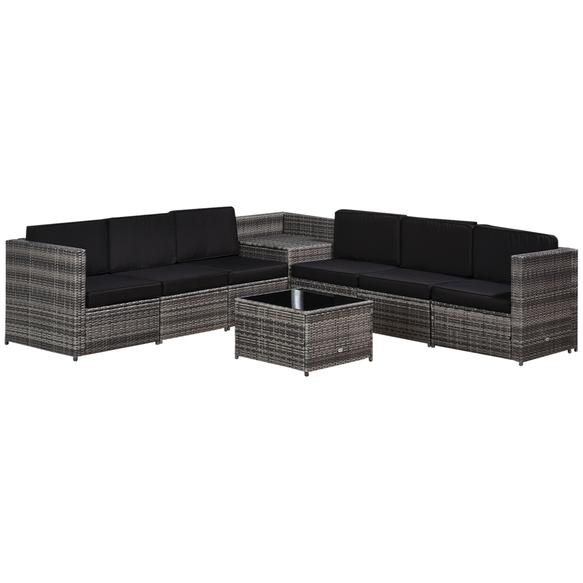 Outsunny Grey 6-Seater Rattan Sofa Set - front view