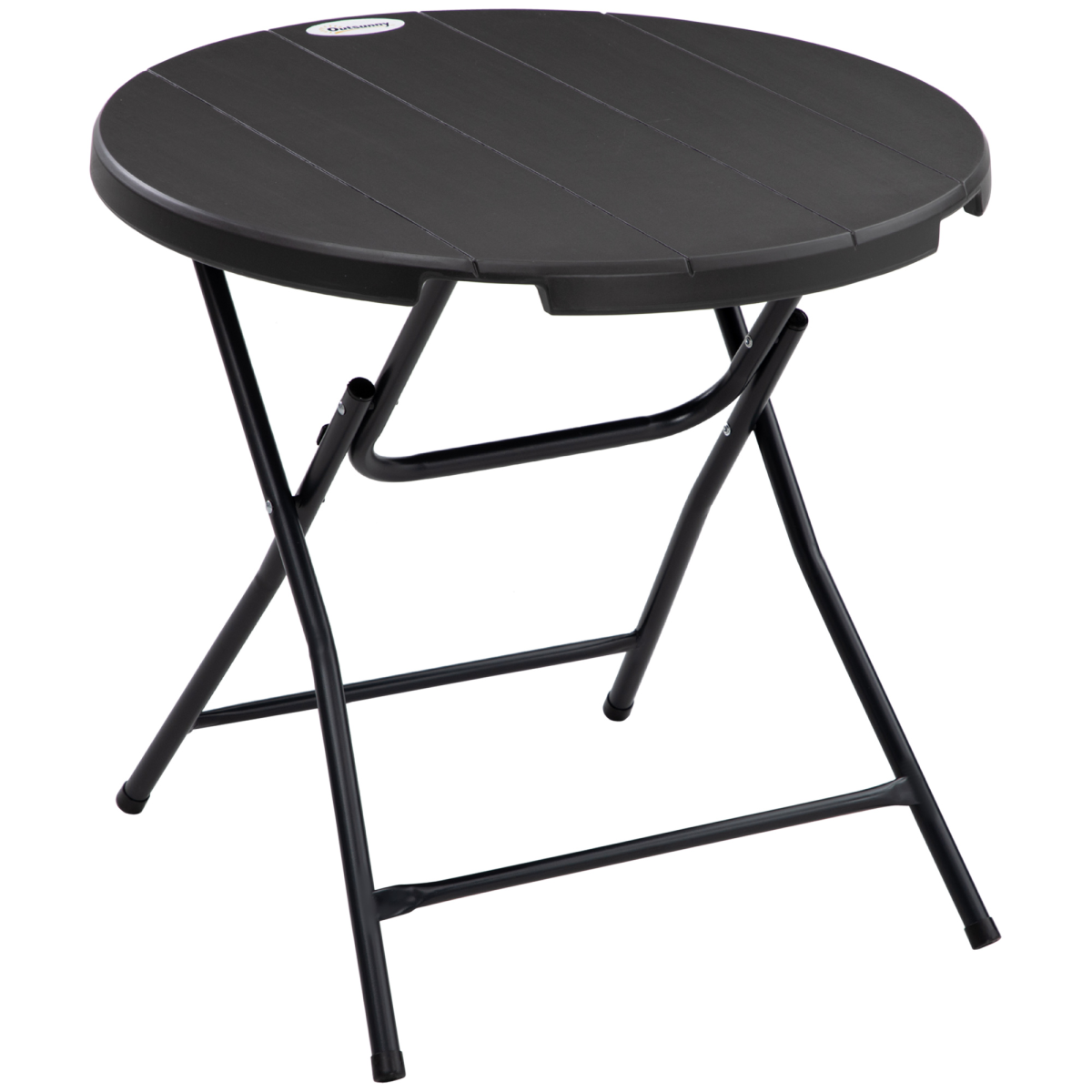 Outsunny Foldable Round Garden Dining Table for 4 with Steel Frame & Wood-Effect Top – Space-Saving Outdoor Table