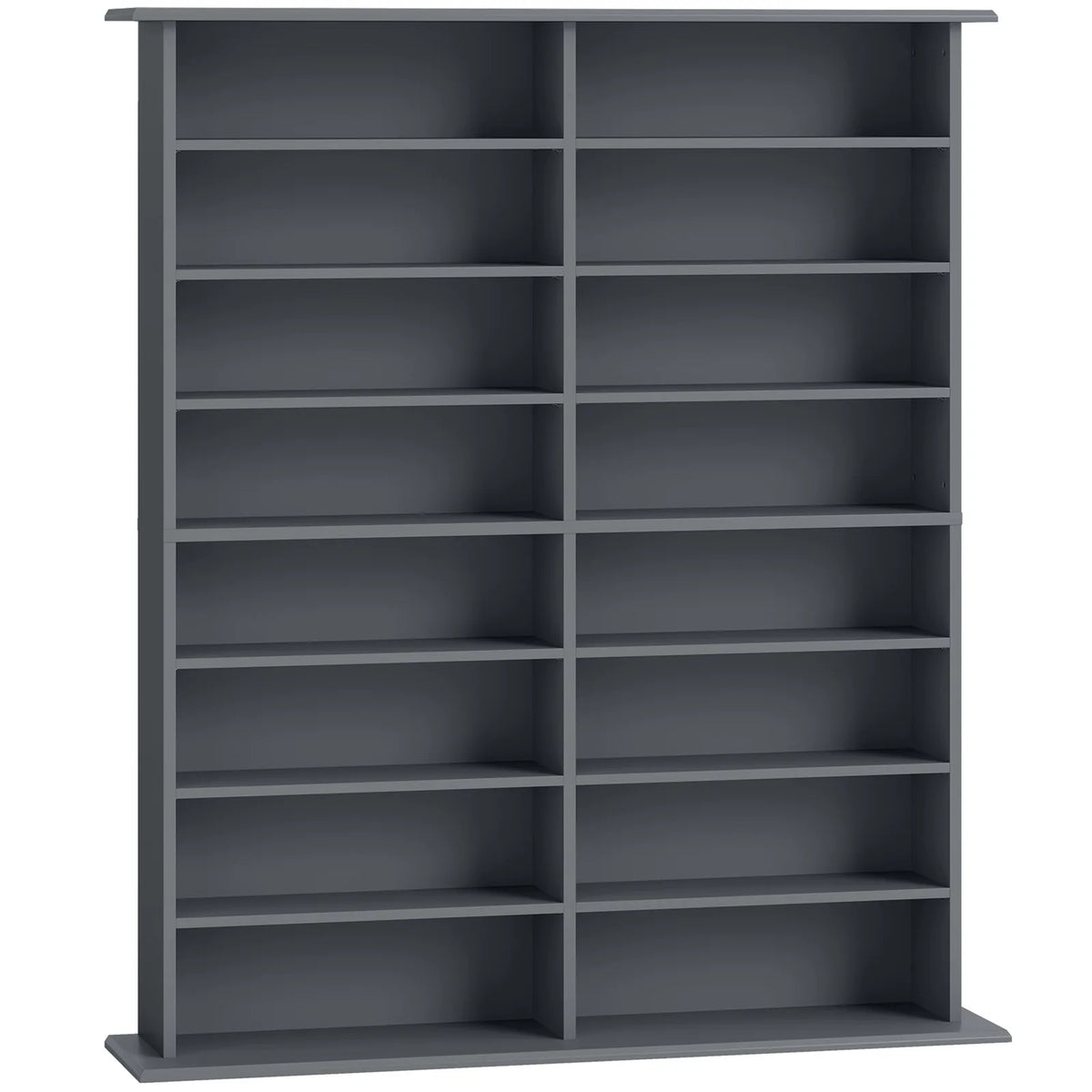 HOMCOM 16-Compartment Media Shelf with 12 Adjustable Shelves, Holds 720 CDs – CD and DVD Tower, Grey