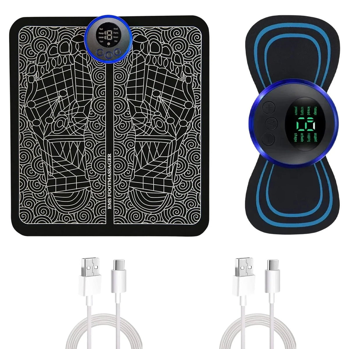 USB Electric Foot Massage Pad and Neck Massager Set with 8 Modes, 19 Levels – Portable Massager, Black