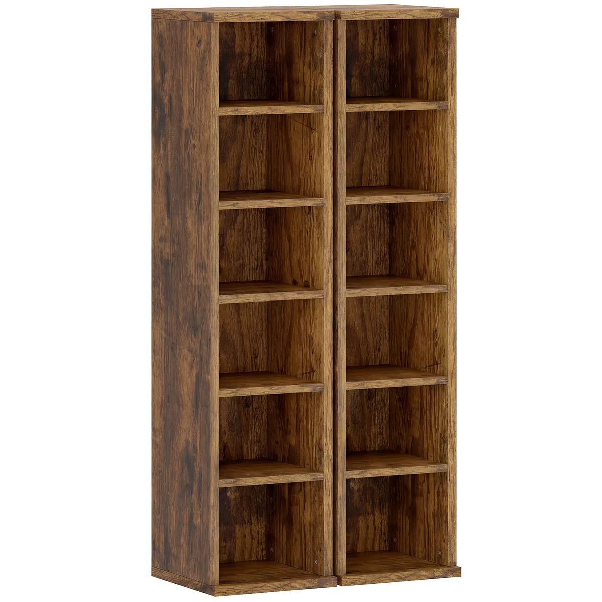 HOMCOM Set of 2 CD Media Storage Towers with Adjustable Shelves, Holds 204 CDs, Rustic Brown