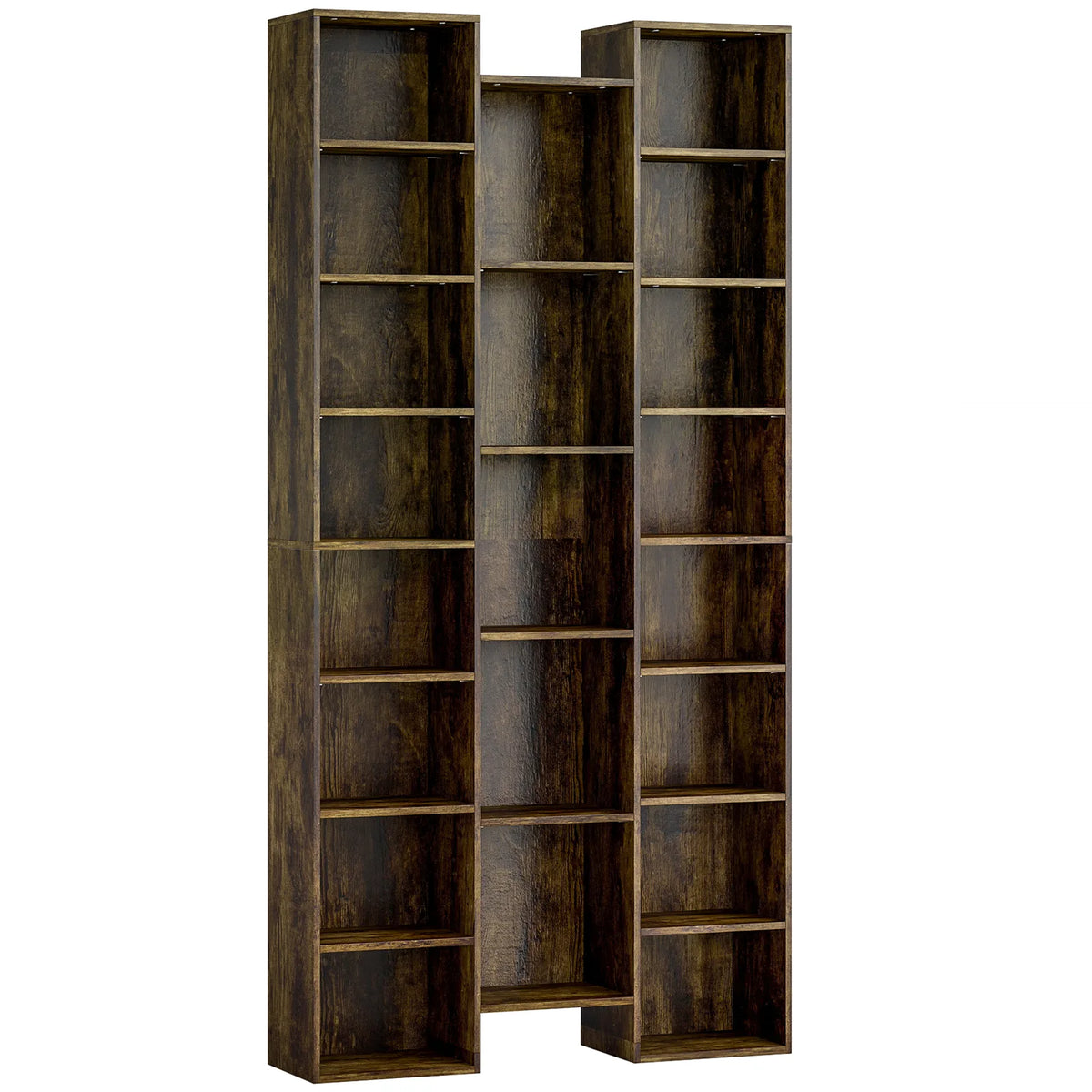 HOMCOM 21-Compartment Tall Bookshelf with 10 Adjustable Shelves and Anti-Tipping Hardware – Brown