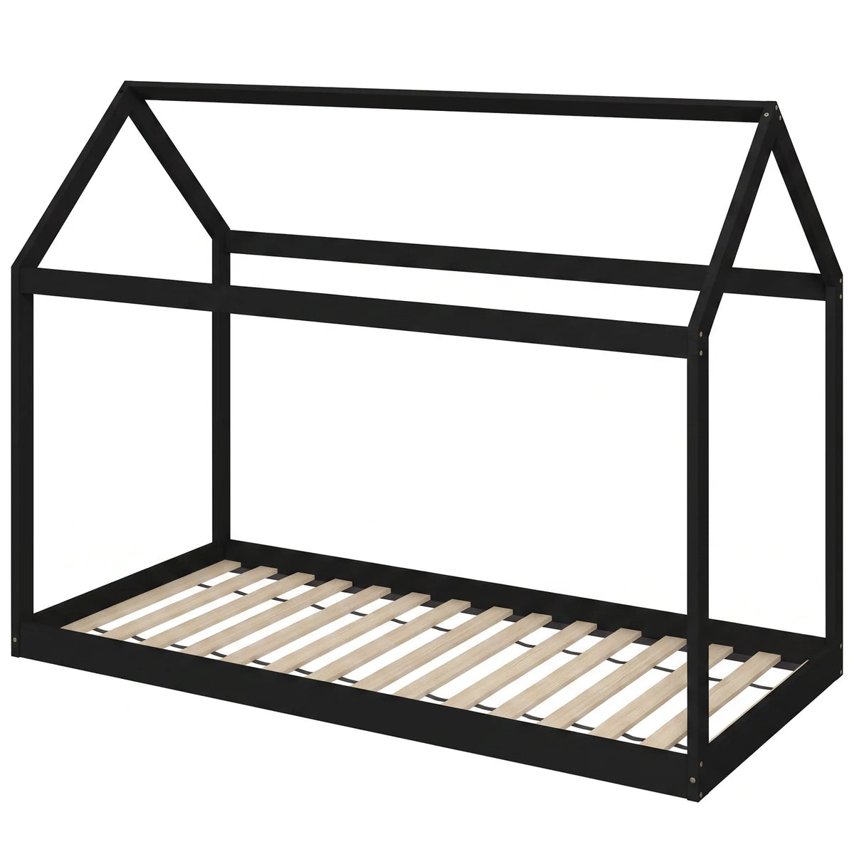 HOMCOM Single Bed Frame with House-Shaped Design – Scandinavian Solid Pine Wood for 90 x 190 cm Mattress