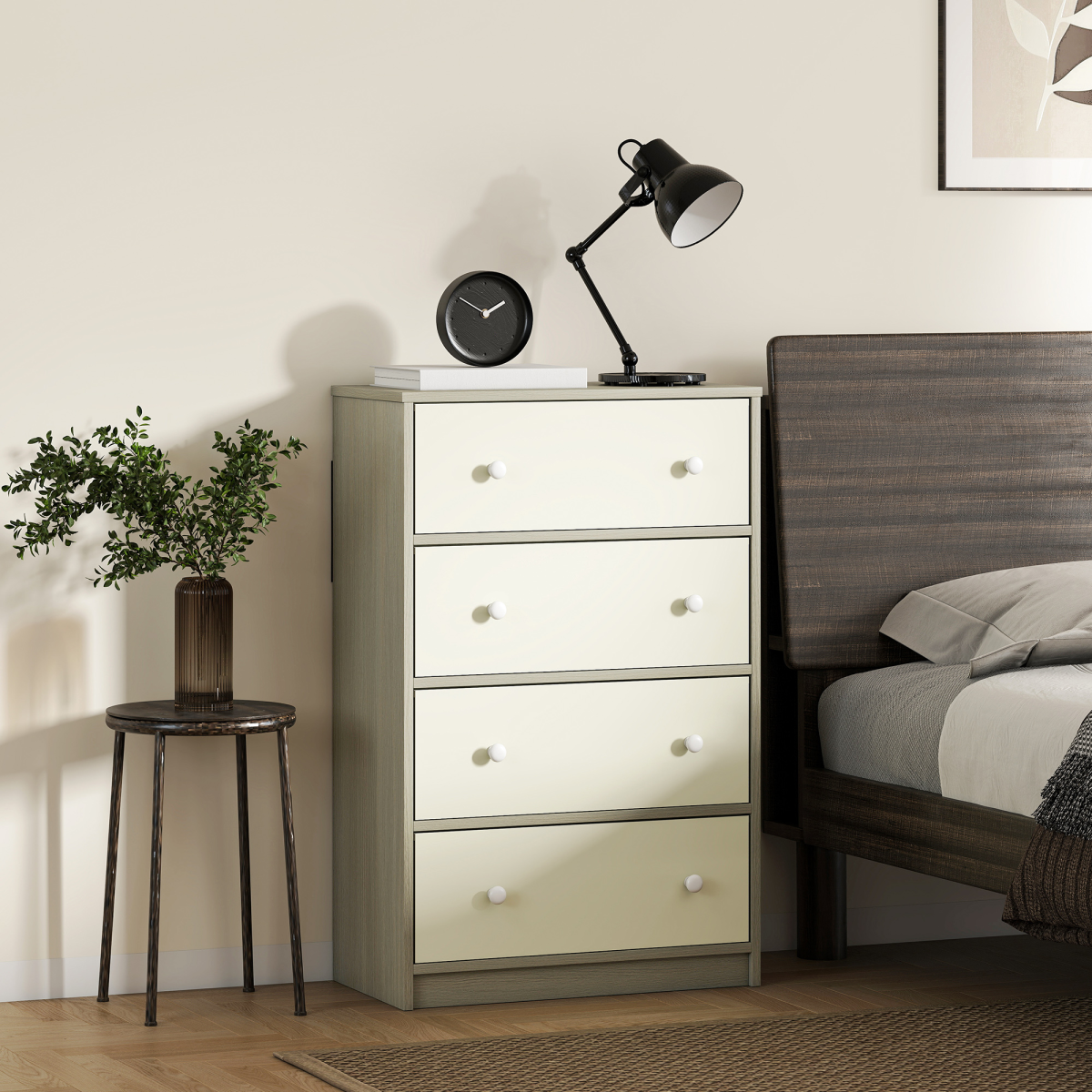 Storage cabinet with four fabric drawers