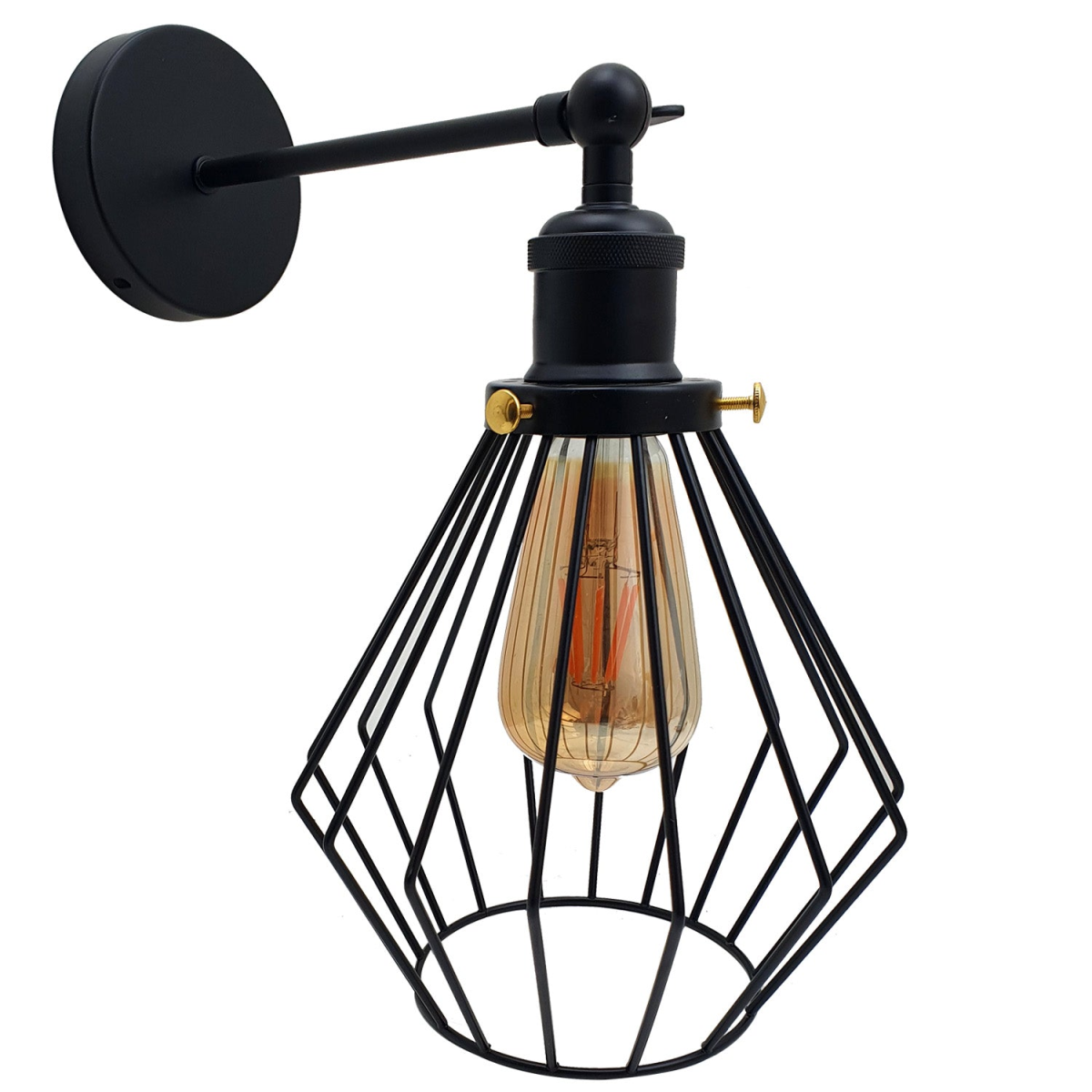 LEDSone Vintage Industrial Adjustable Cage Wall Lamp with E27 Holder – Retro Metal Wall Sconce, Black