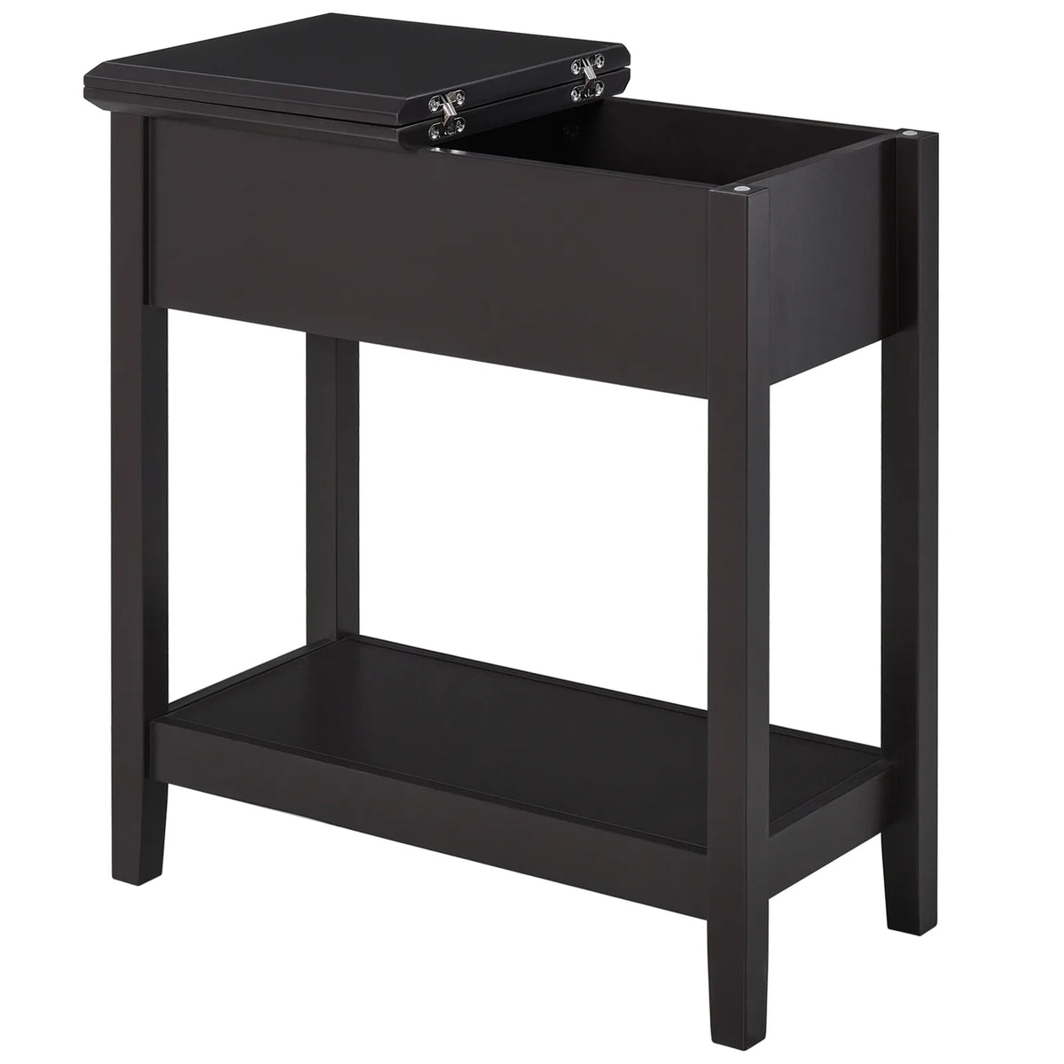 HOMCOM Narrow End Table with Flip Top and Bottom Shelf – Retro Side Table for Living Room and Study, Dark Coffee