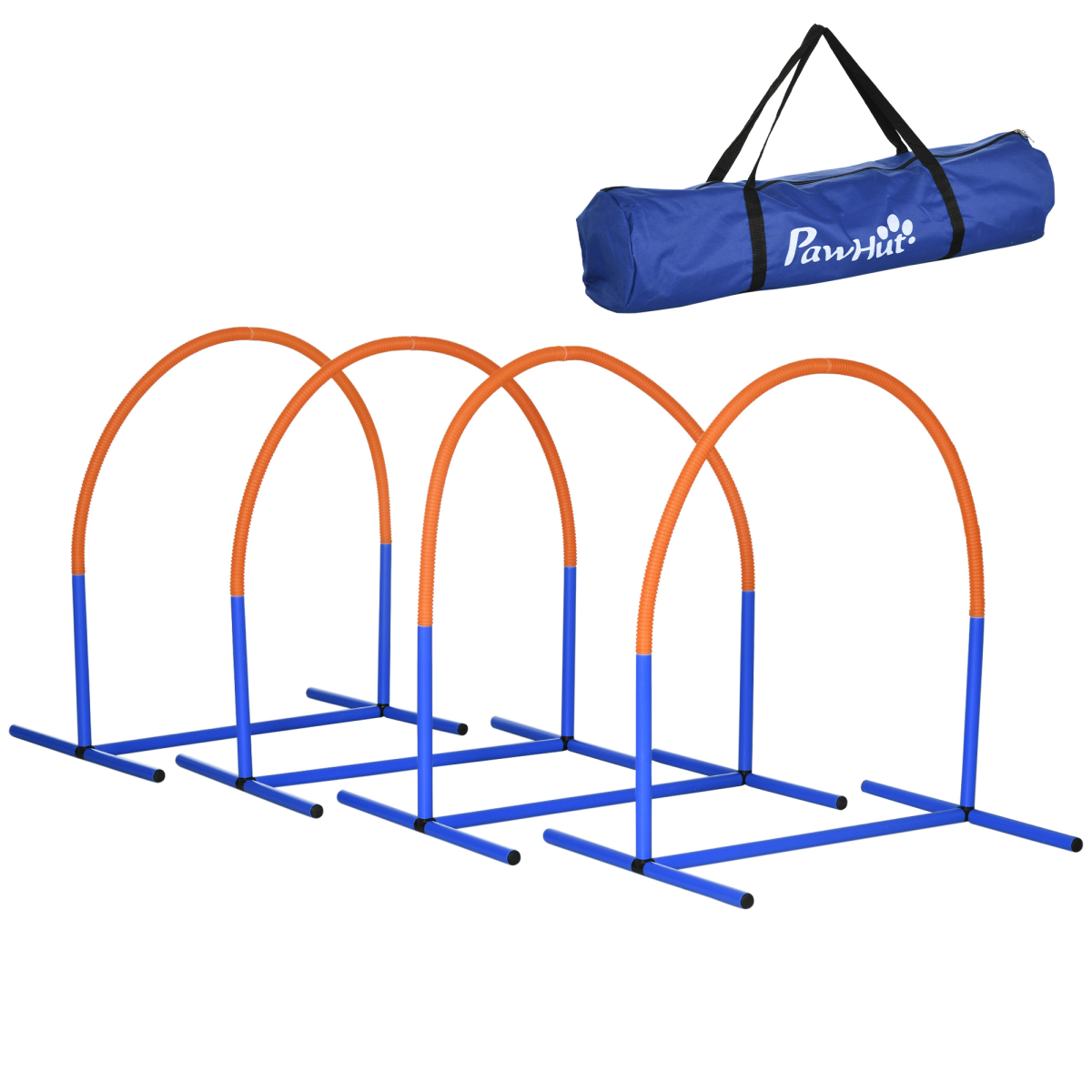 PawHut Dog Agility Training Set with 4 Bows, Ground Nails and Carry Bag – Blue and Orange