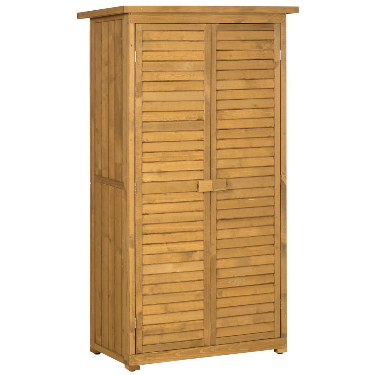 Outsunny Wooden Garden Storage Shed with 3 Shelves, Felt Roof & Lockable Double Doors – Outdoor Tool Cabinet