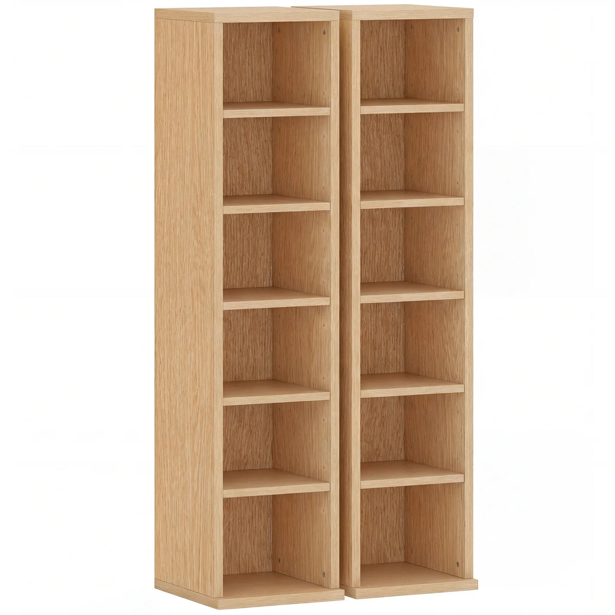 HOMCOM Set of 2 CD Storage Towers with Adjustable Shelves – Slim Media Display Rack for 204 CDs, Natural