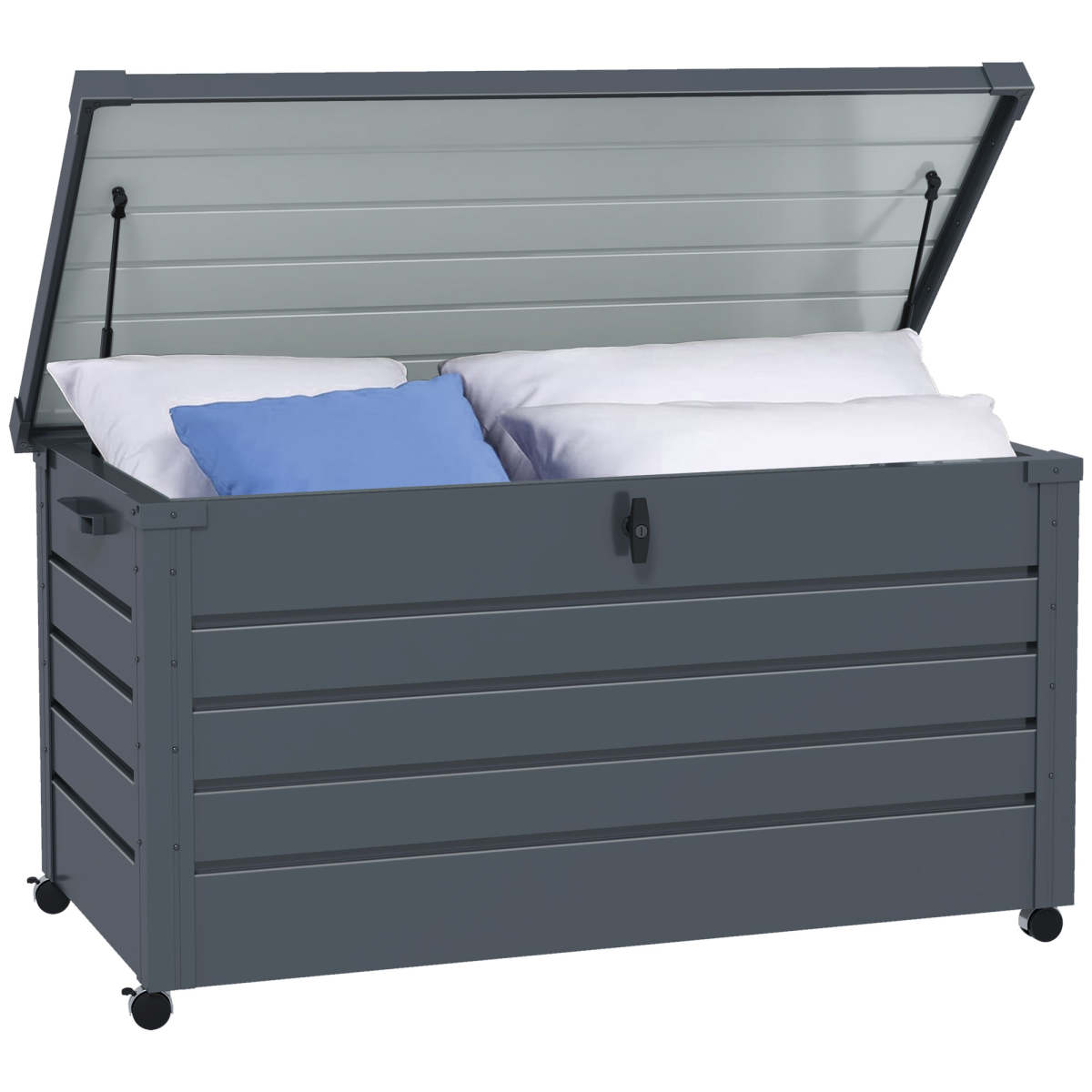 Outsunny 331L Outdoor Storage Box with Wheels, Lockable Lid & Galvanised Steel Frame – Garden Storage