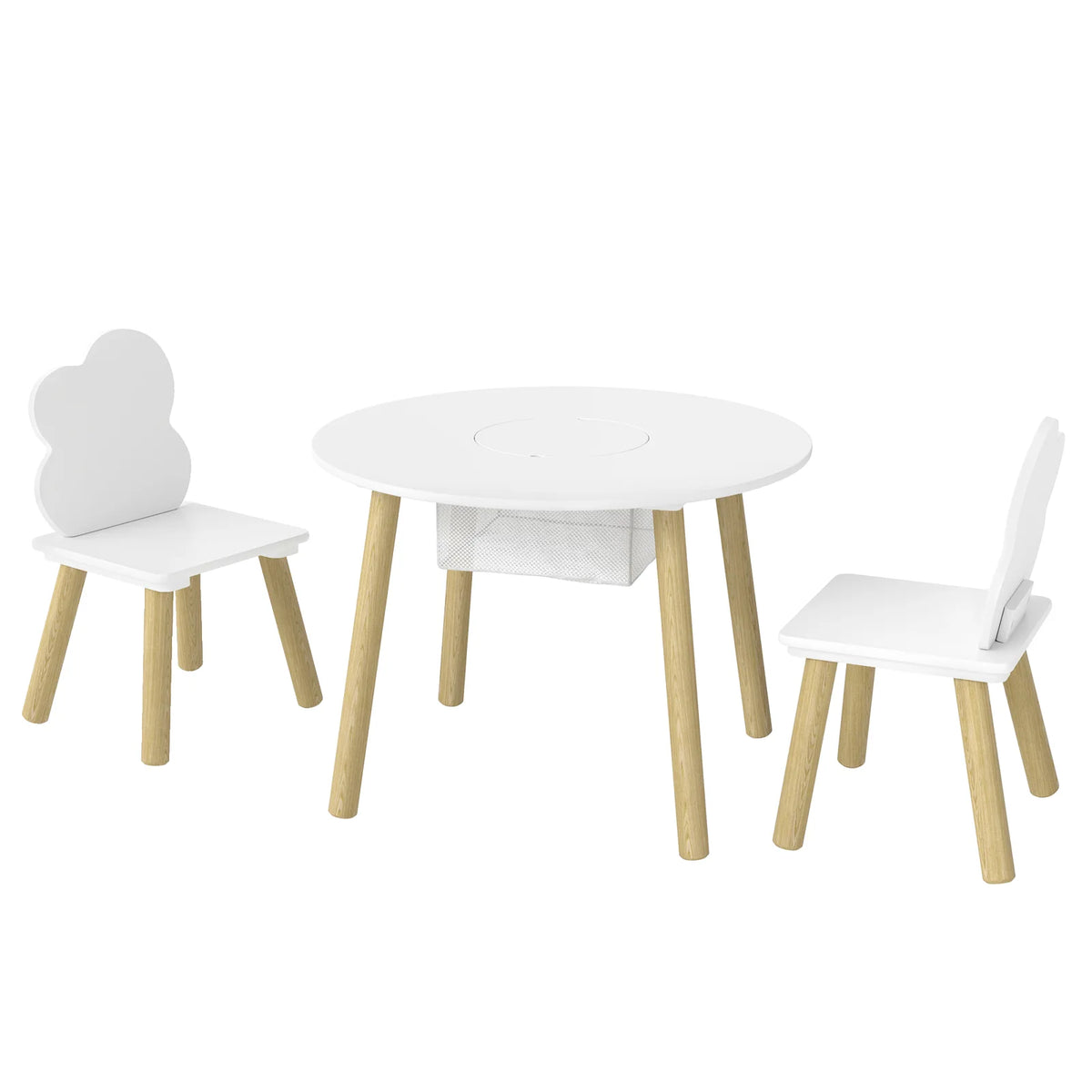AIYAPLAY Kids Table and Chairs Set with Storage Bag – 3-Piece Cloud Design Toddler Playroom Set, White