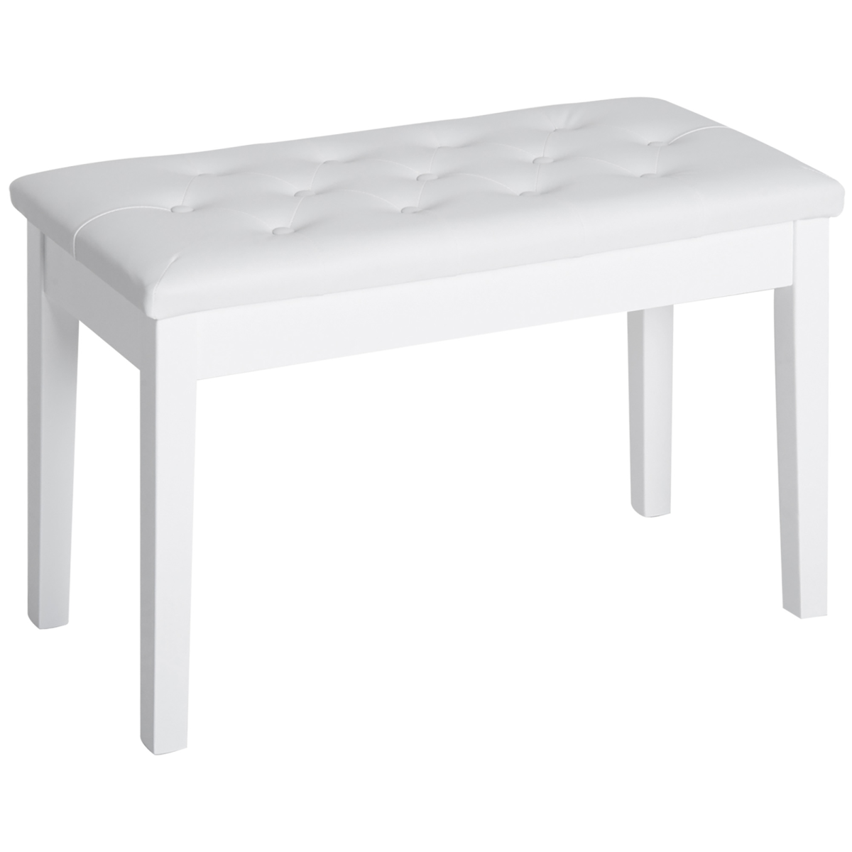 HOMCOM Piano Bench with Under-Seat Storage & Tufted Padded Seat – Solid Wood Double Stool, White