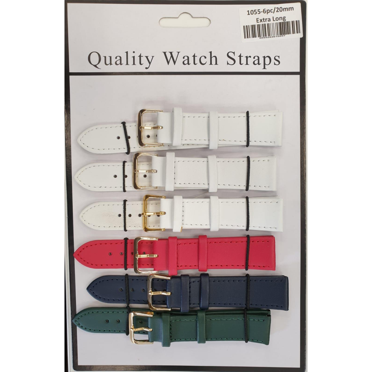 Extra Long Leather Watch Straps, 22mm, Assorted Colours – Pack of 6