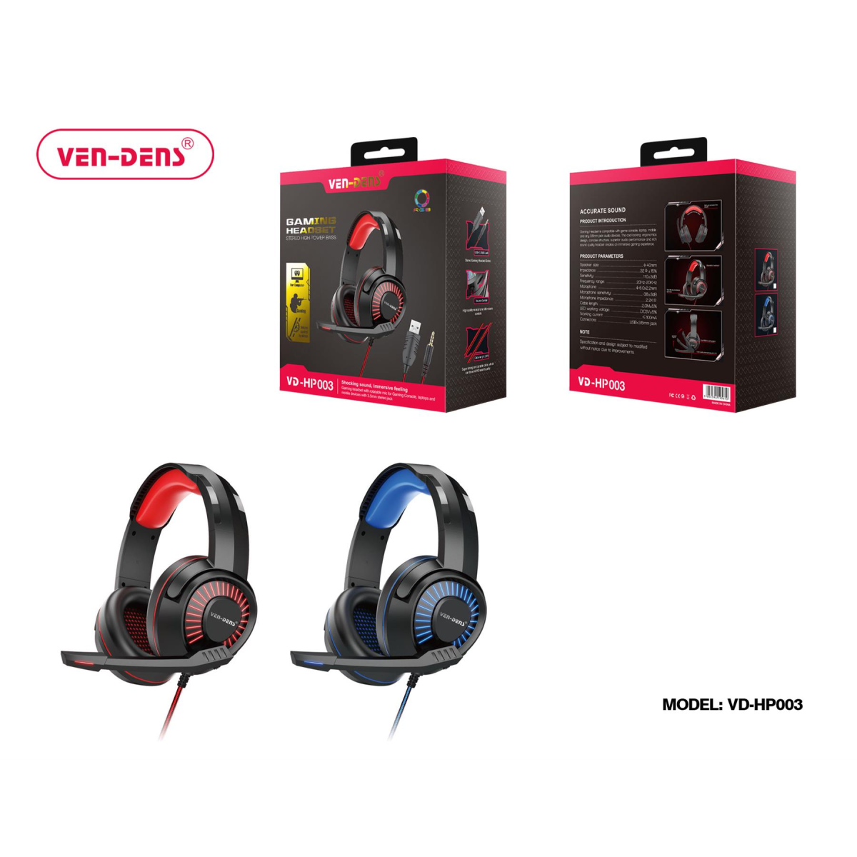 Ven-Dens VD-HP003 Gaming Headset with Padded Ear Cups & Adjustable Steel Sliders – PS4, PS5, Xbox One & PC