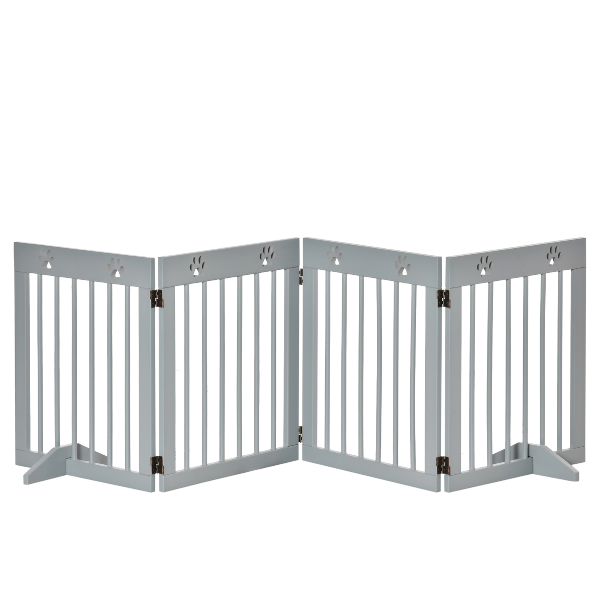 PawHut Freestanding Pet Gate with 4 Folding Panels & Support Feet – Wooden Dog Barrier for Doors and Stairs