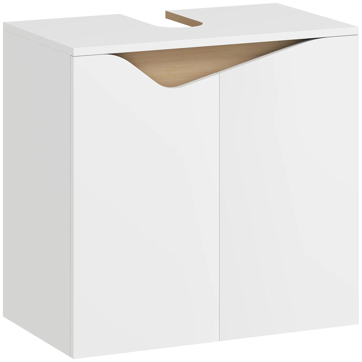 HOMCOM Under Sink Bathroom Cabinet with Soft-Close Doors – U-Shaped Cut-Out for Wall-Mounted Basins, White