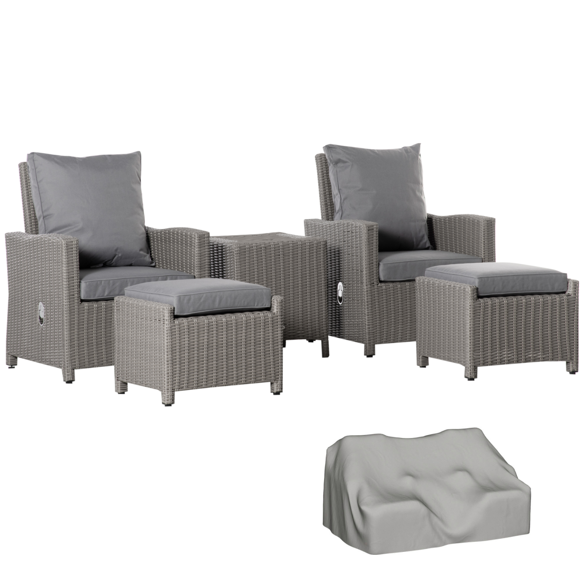 Outsunny 2-Seater Outdoor PE Rattan Patio Set with Cooler Coffee Table, 5-Piece with Cover – Garden Furniture