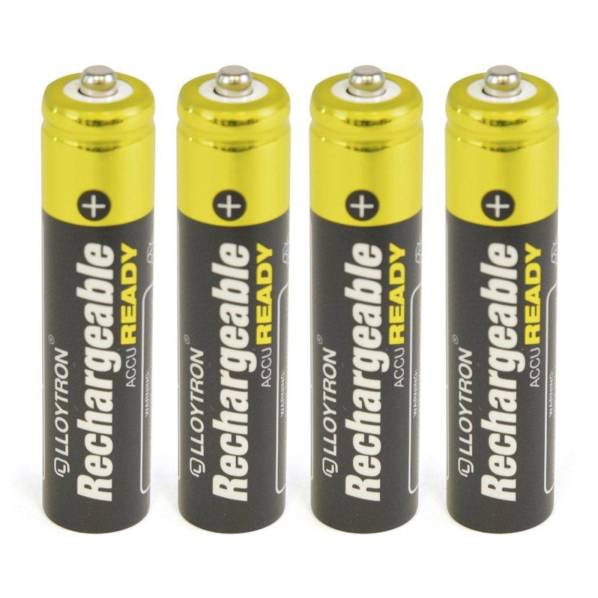 Lloytron AccuReady AAA 800mAh NiMH Rechargeable Batteries, 4 Pack – Ready to Use, Approx. 1000 Charges