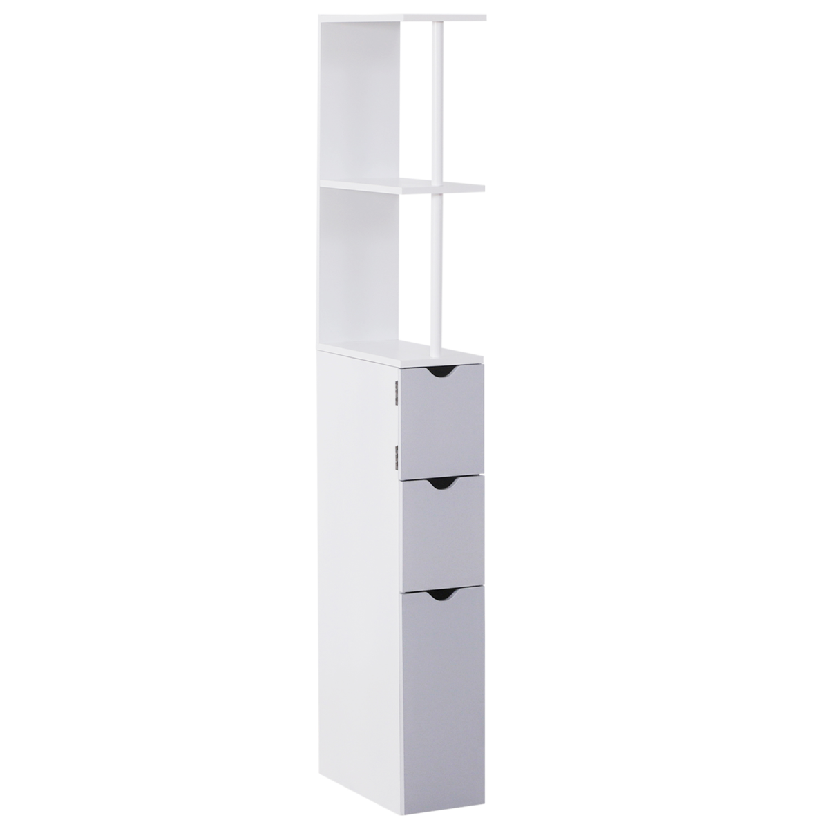 HOMCOM Slim Bathroom Storage Cabinet with 2 Open Shelves and 3 Drawers – Tall Freestanding Unit, White