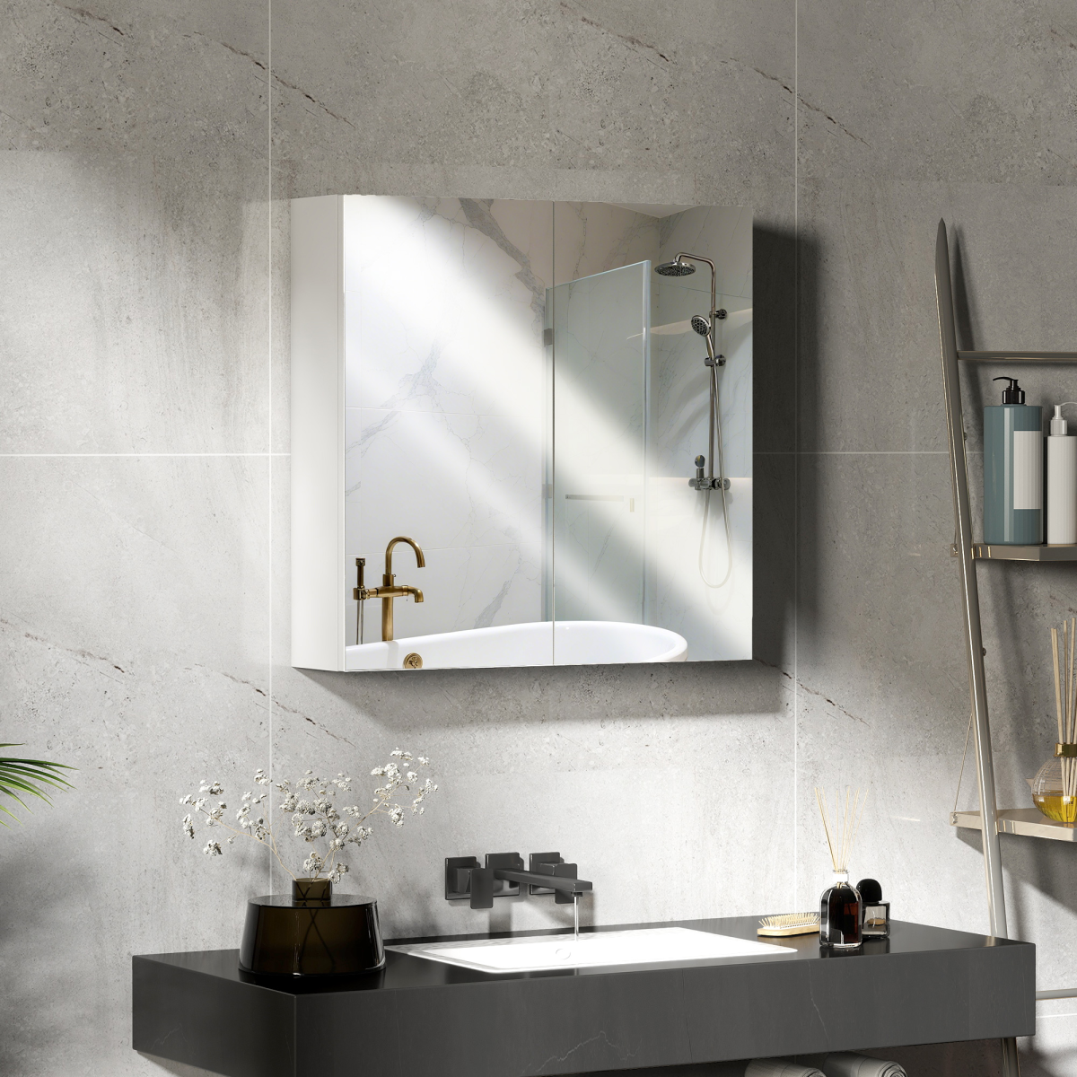 Wall-Mounted Bathroom Mirror Cabinet with Soft-Close Doors & Adjustable Shelf – 60 x 60cm, White