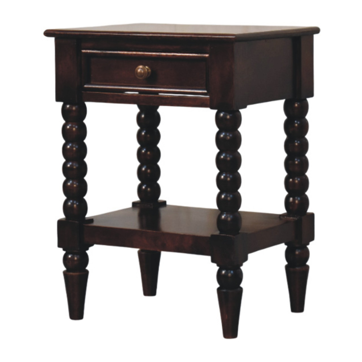 Artisan Furniture Solid Wood Vienna Nightstand with Drawer and Open Shelf – Winewood Oak Finish, Dark Brown