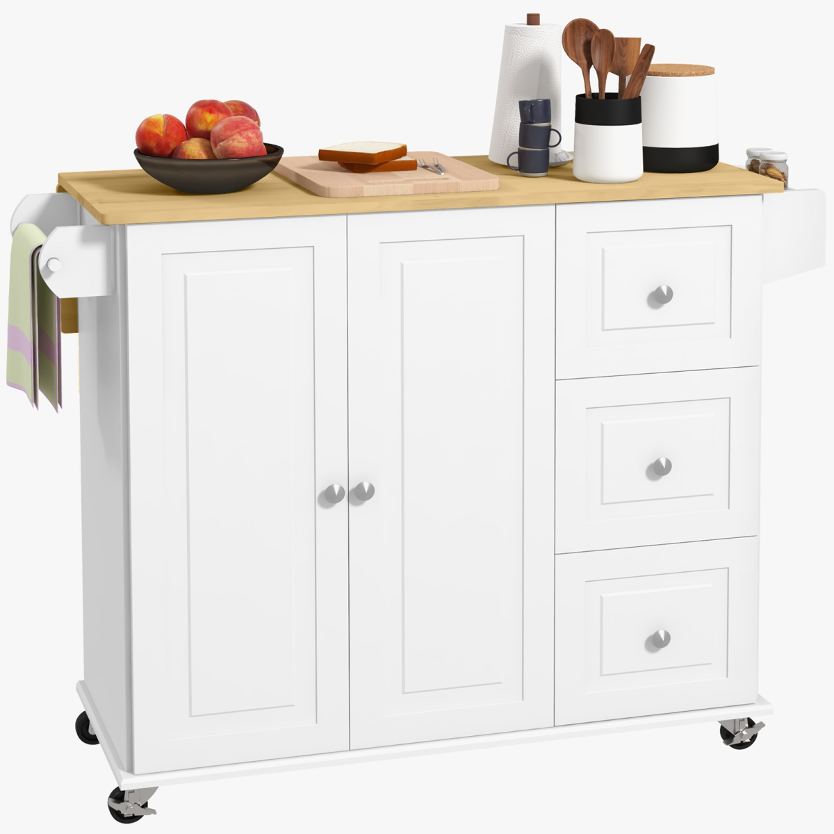 HOMCOM white kitchen island with drop leaf